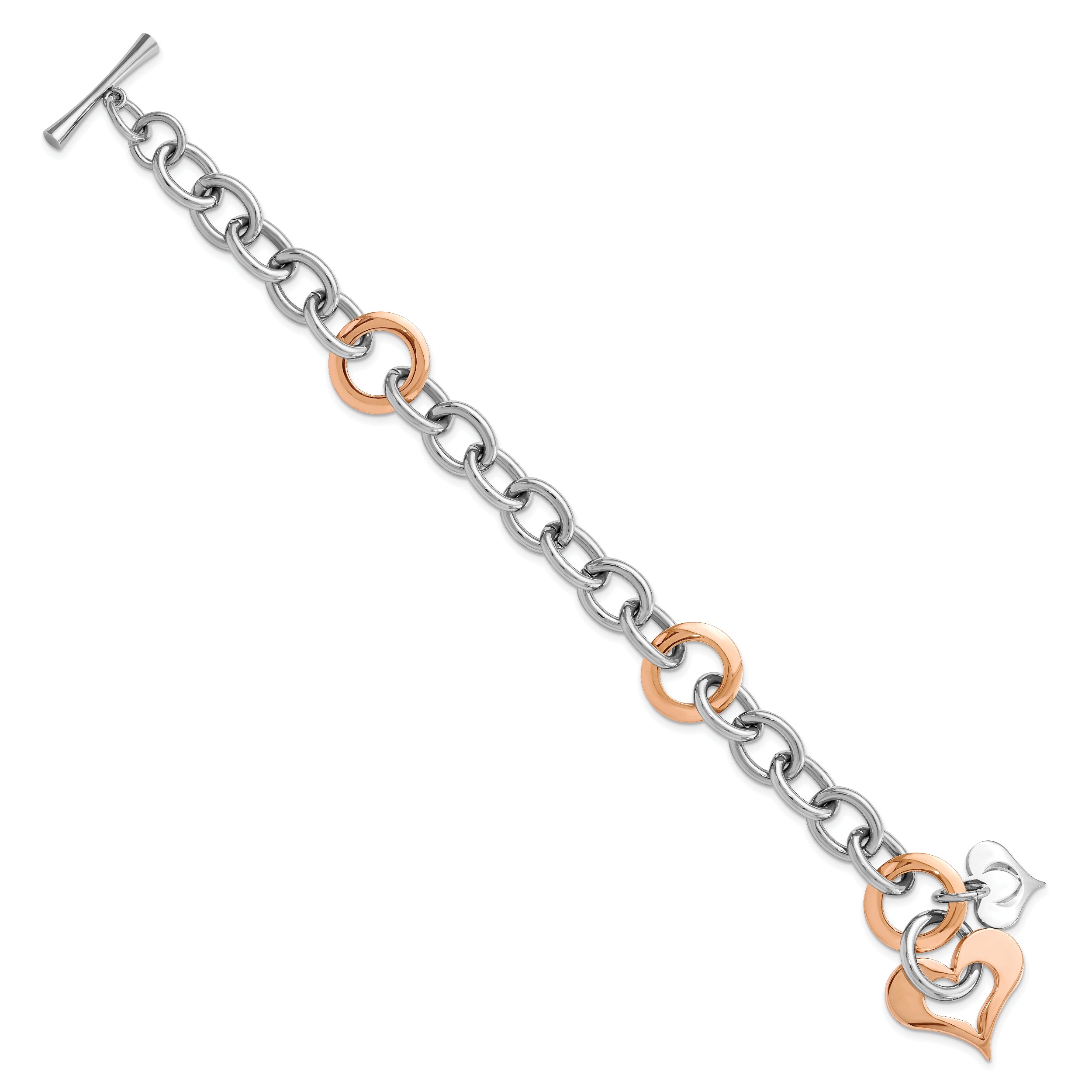 Stainless Steel Rose IP-plated Heart Link Bracelet