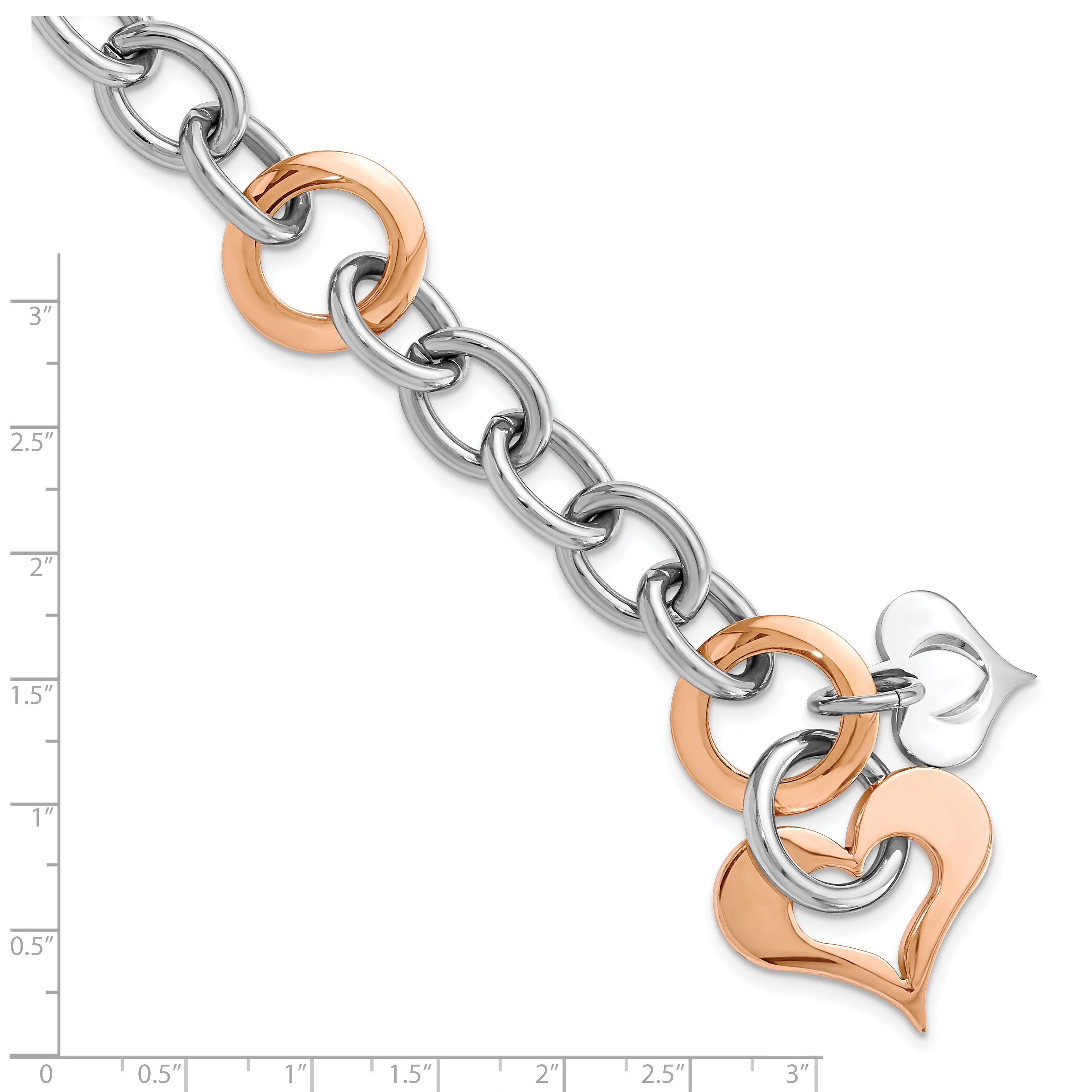 Stainless Steel Rose IP-plated Heart Link Bracelet