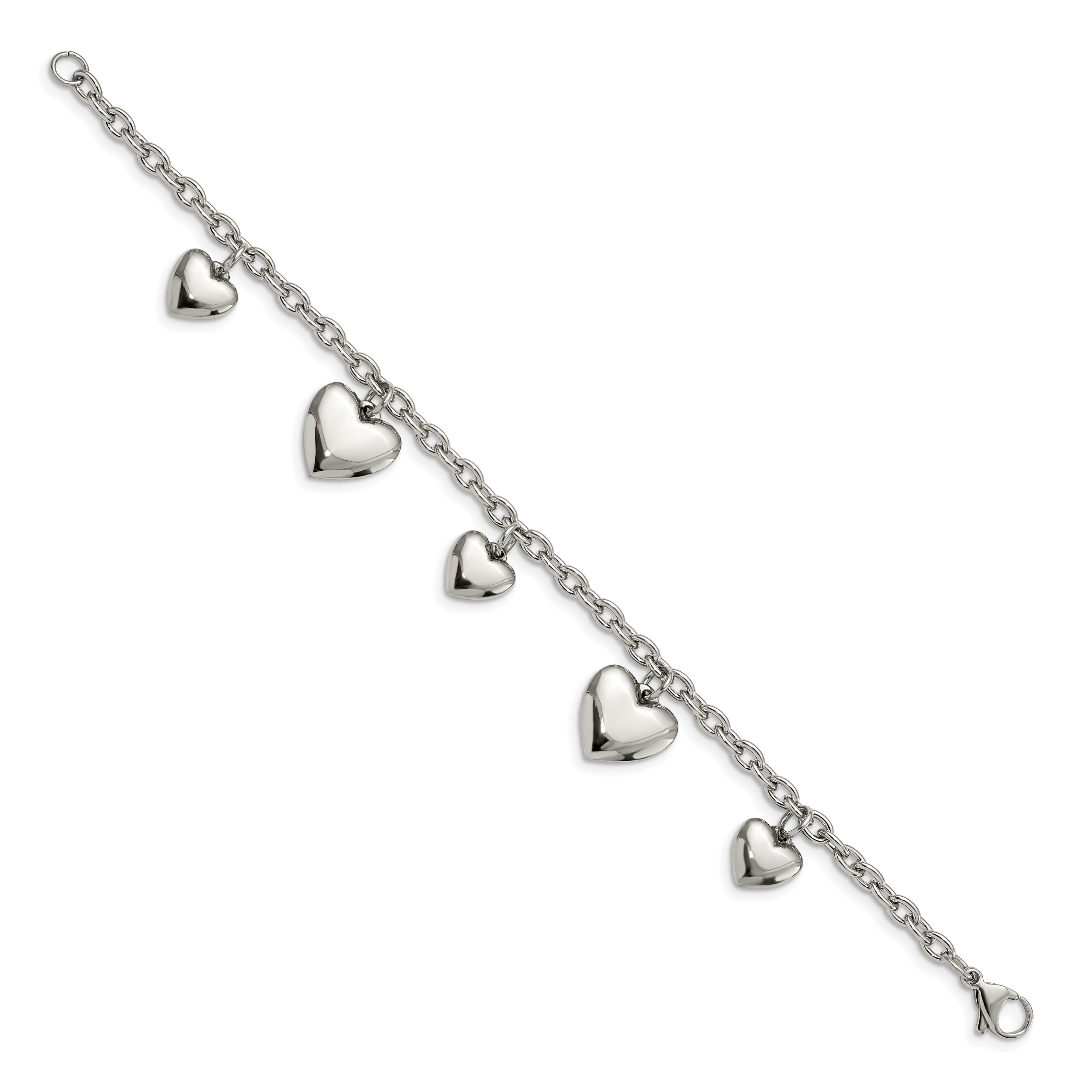 Polished Hearts Bracelet in Stainless Steel