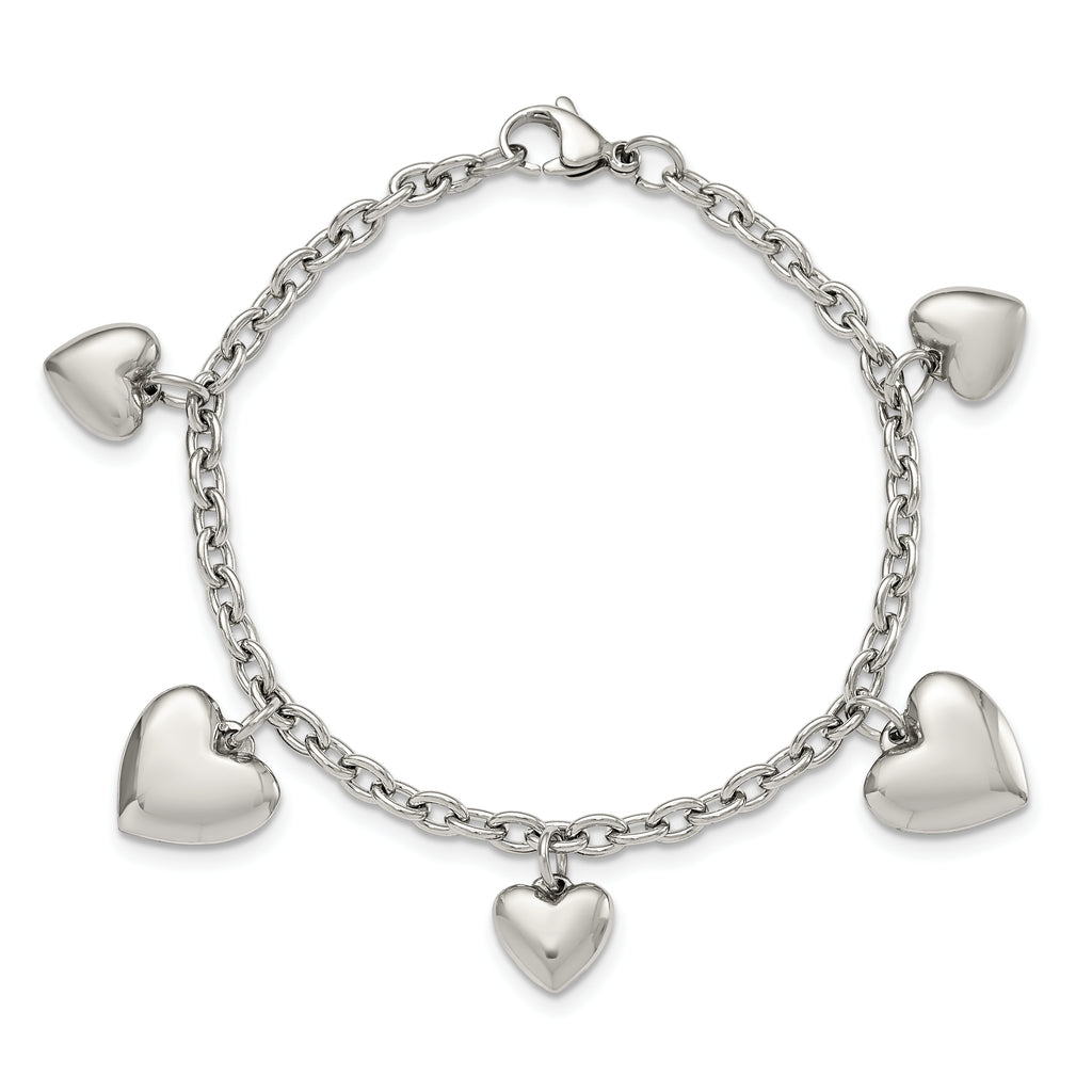 Polished Hearts Bracelet in Stainless Steel