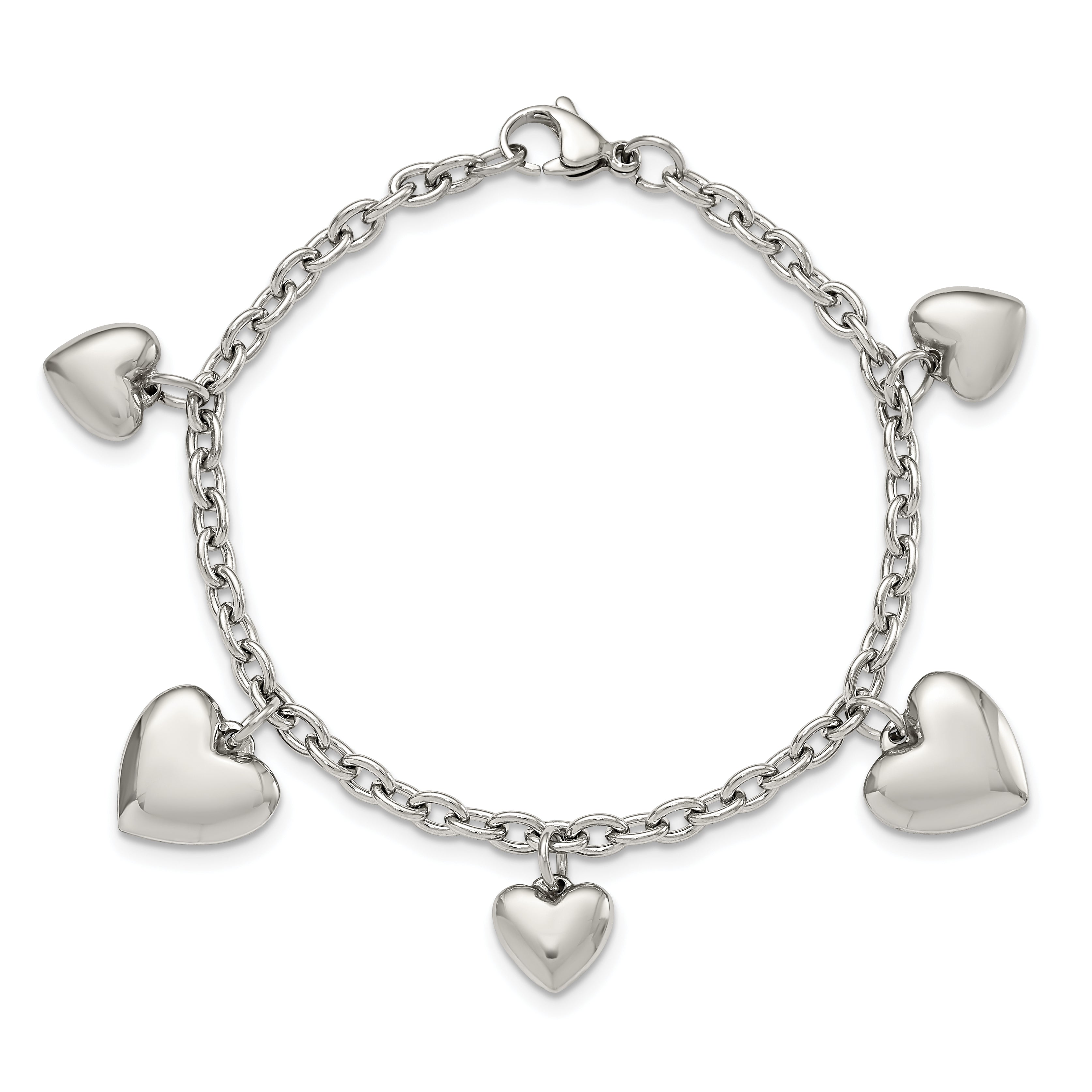 Polished Hearts Bracelet in Stainless Steel
