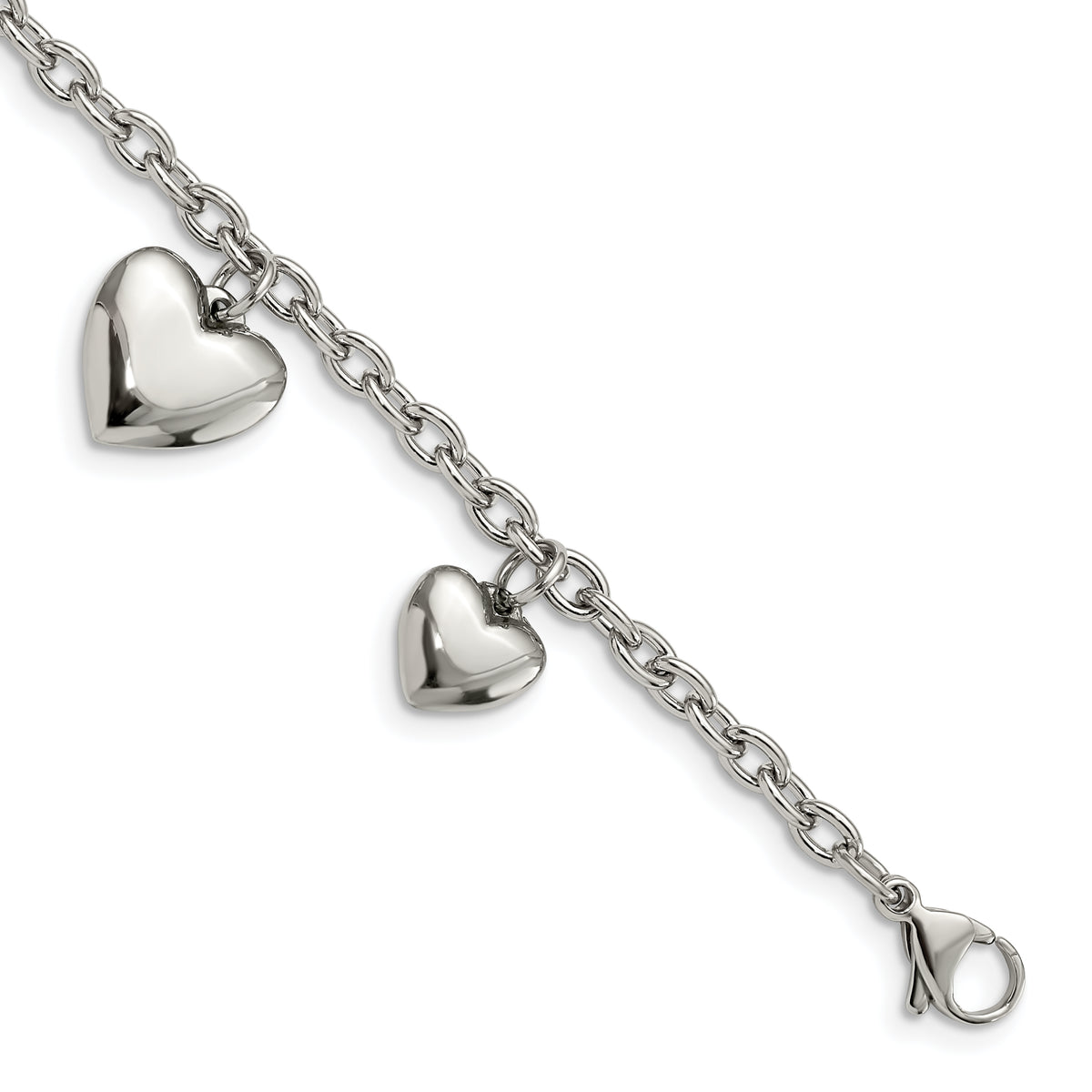 Chisel Stainless Steel Polished Hearts 8 inch Bracelet