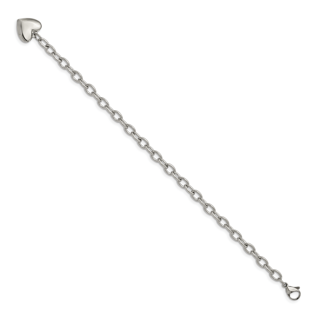 Open Link Bracelet with Heart Dangle in Stainless Steel