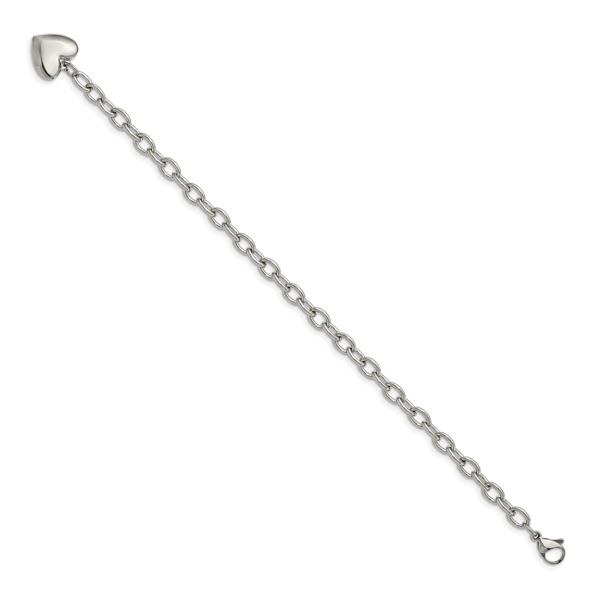 Open Link Bracelet with Heart Dangle in Stainless Steel