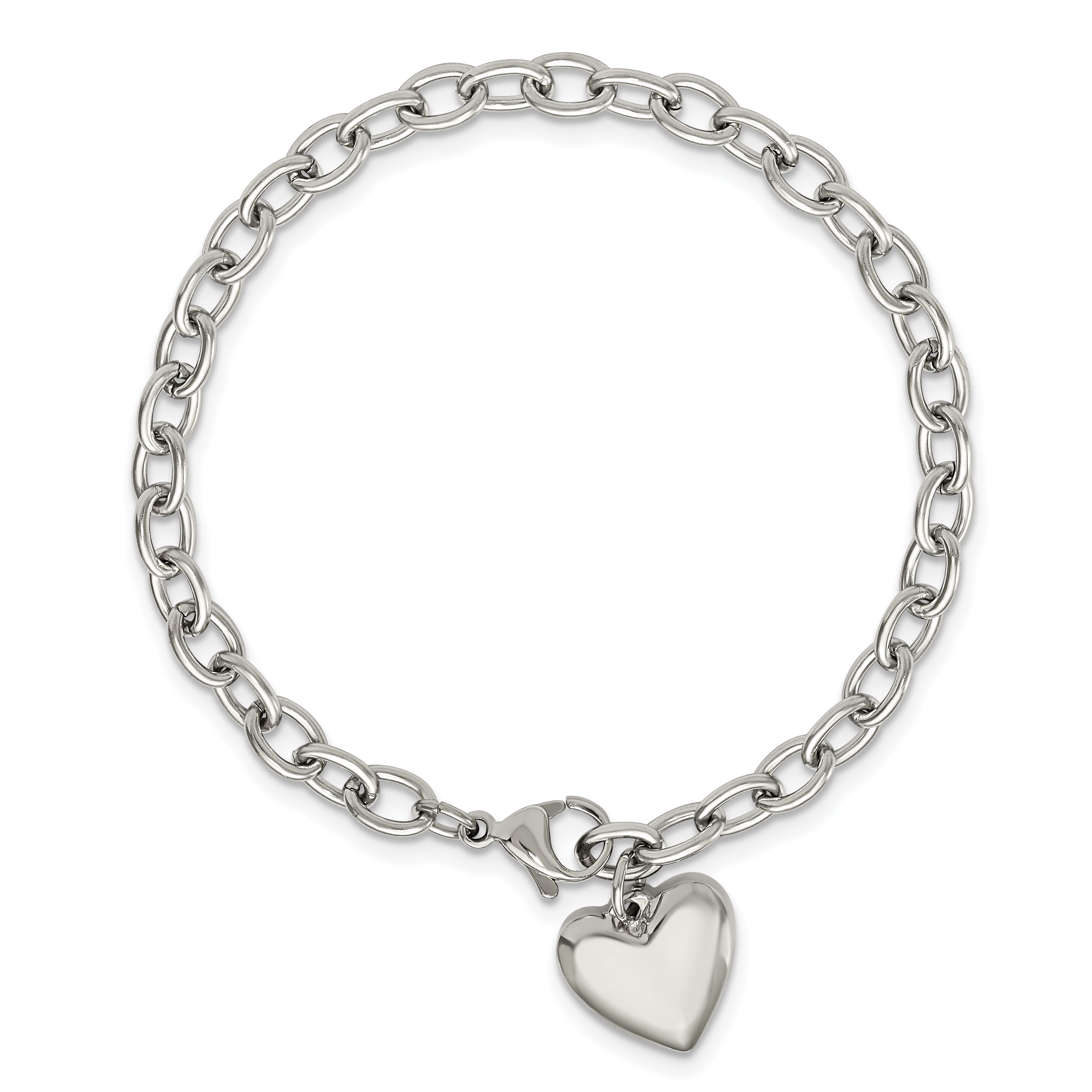 Open Link Bracelet with Heart Dangle in Stainless Steel