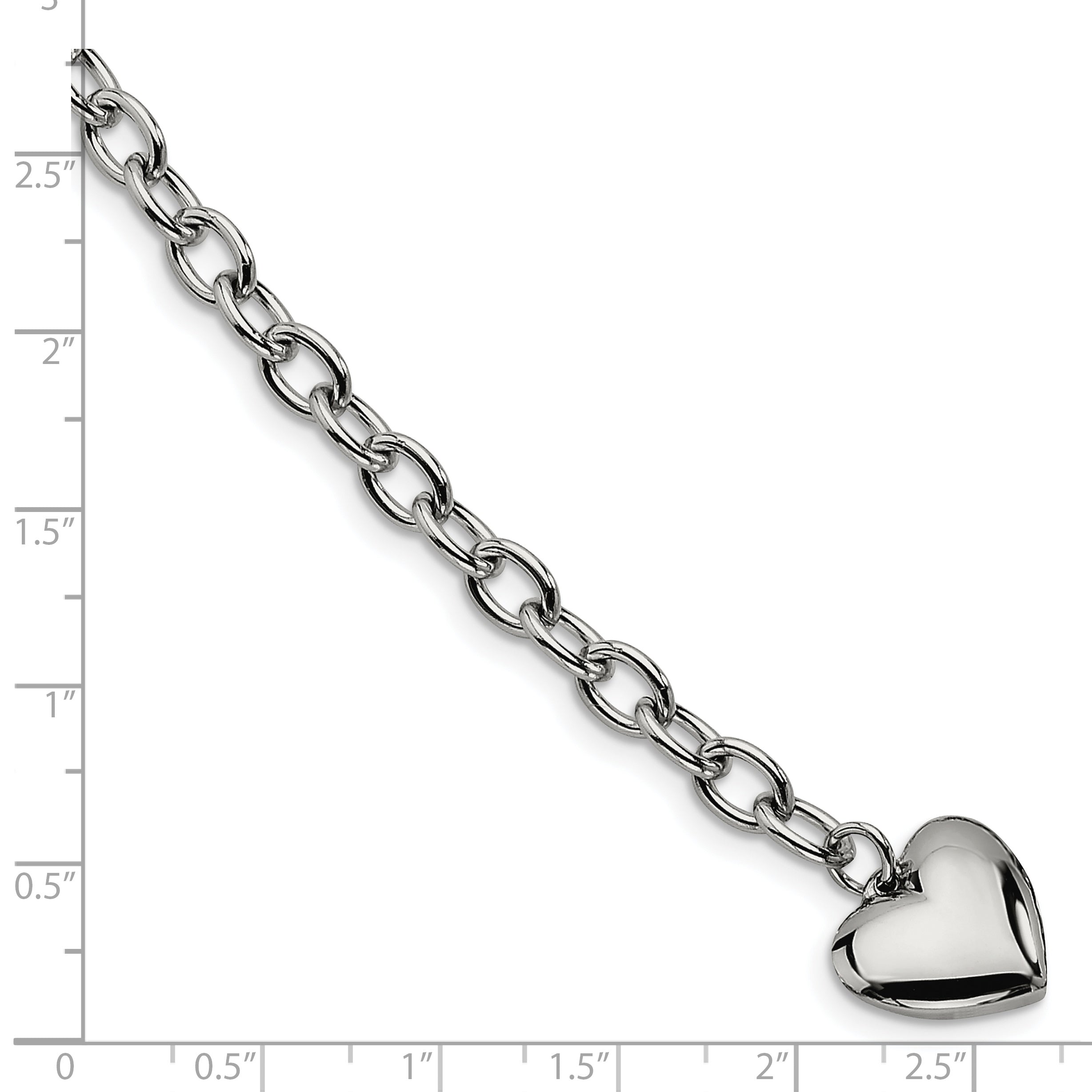 Chisel Stainless Steel Polished Open Link with Heart Dangle 8.5 inch Bracelet