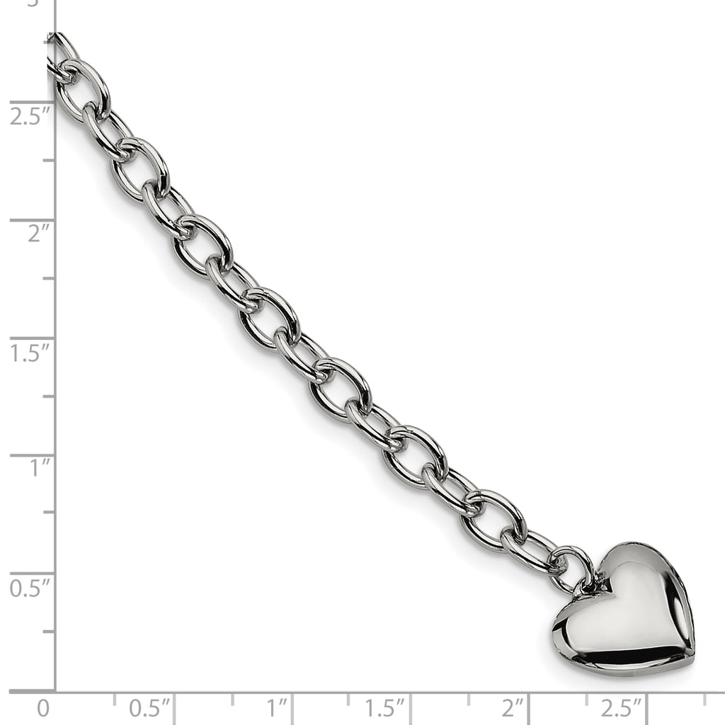 Open Link Bracelet with Heart Dangle in Stainless Steel