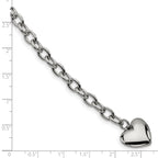 Open Link Bracelet with Heart Dangle in Stainless Steel