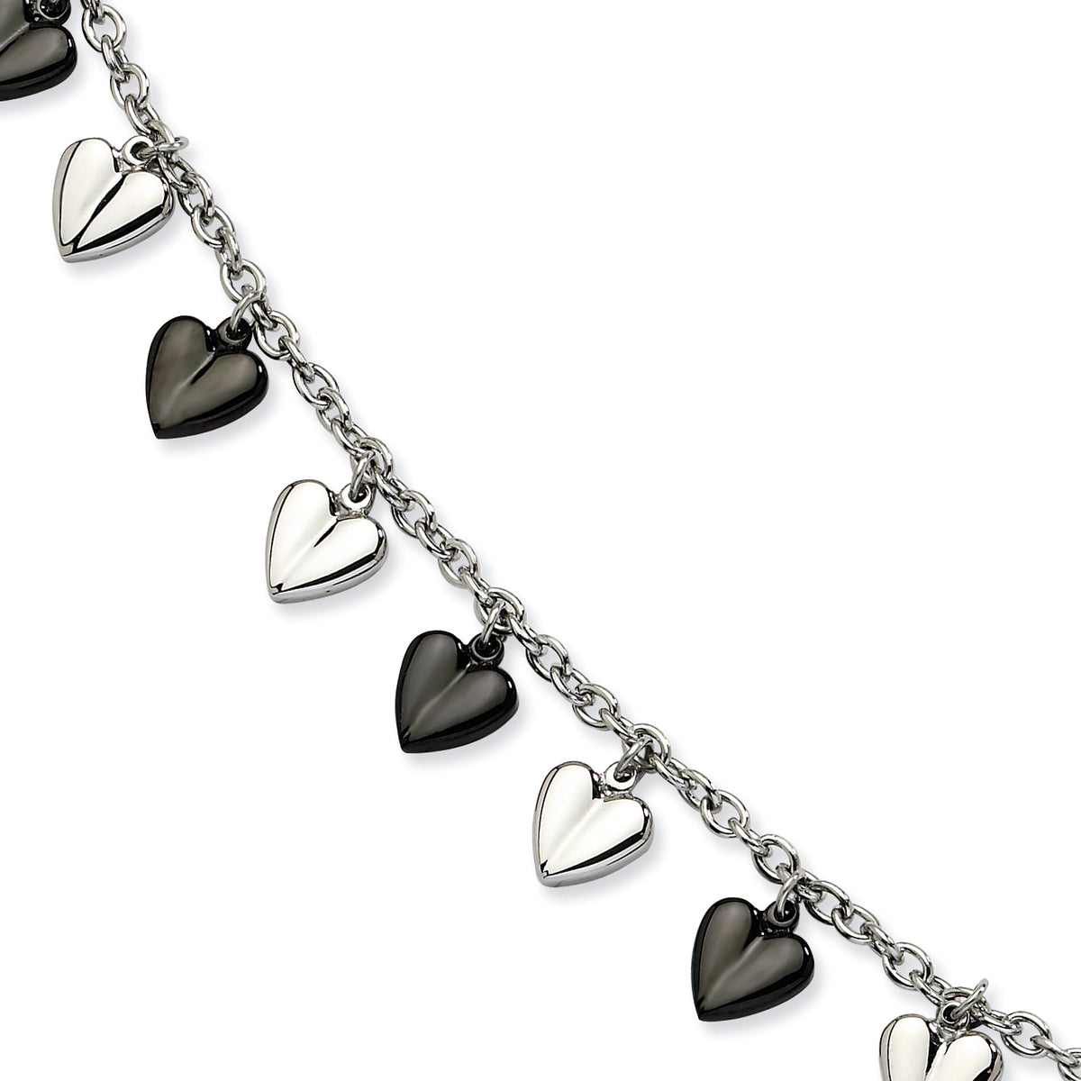 Stainless Steel Black IP-plated & Polished Hearts Bracelet