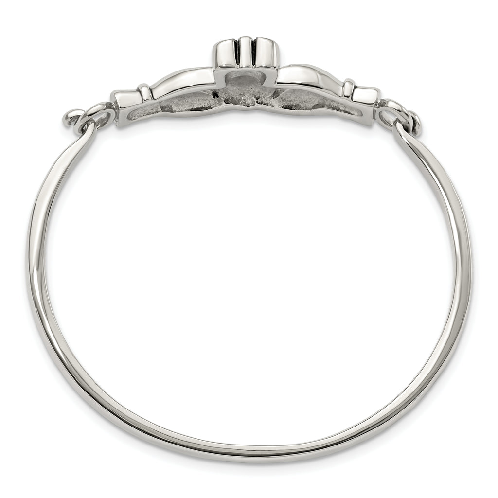 Chisel Stainless Steel Antiqued and Polished Claddagh Bangle