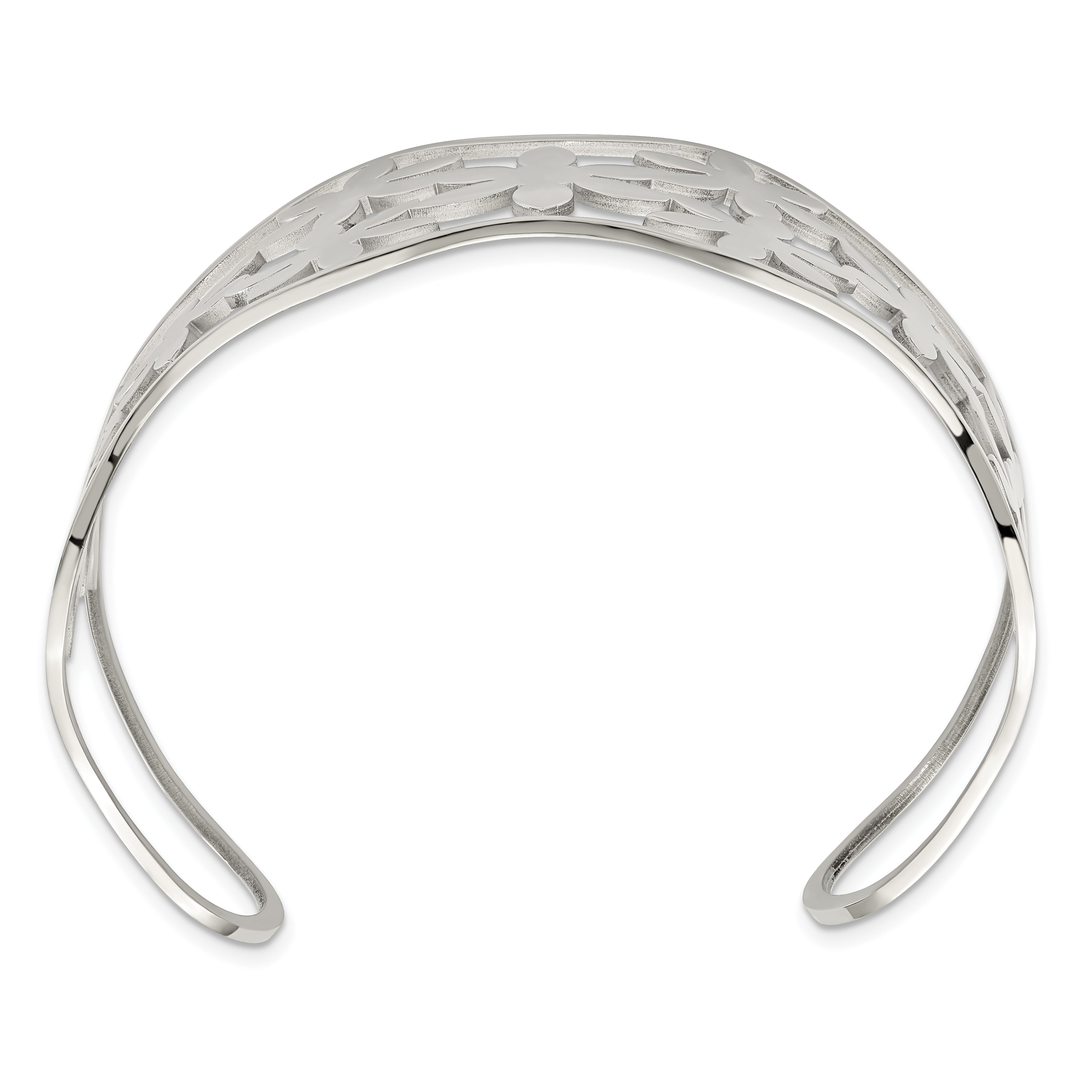 Chisel Stainless Steel Polished Flowers Cuff Bangle - 7