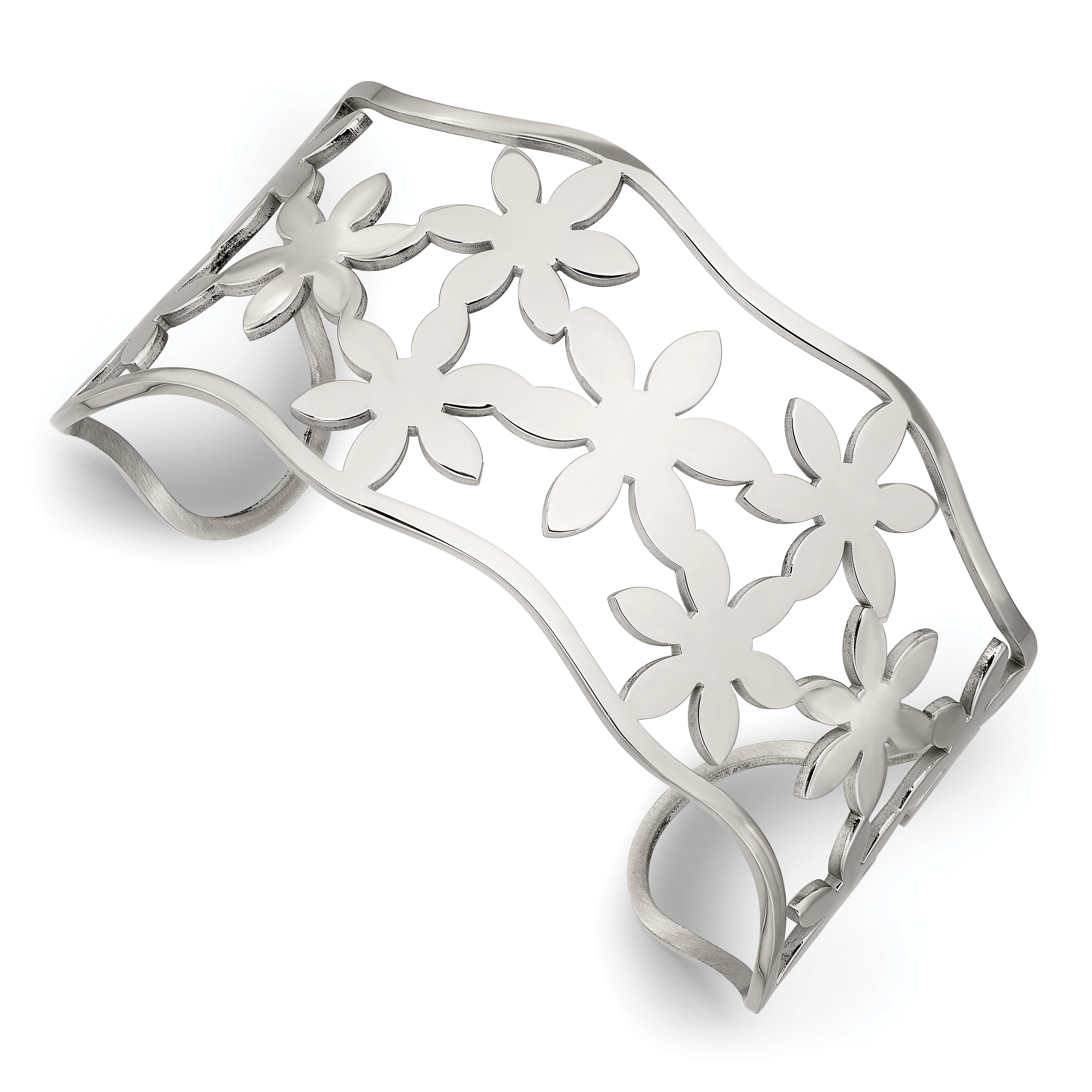 Chisel Stainless Steel Polished Flowers Cuff Bangle Main image