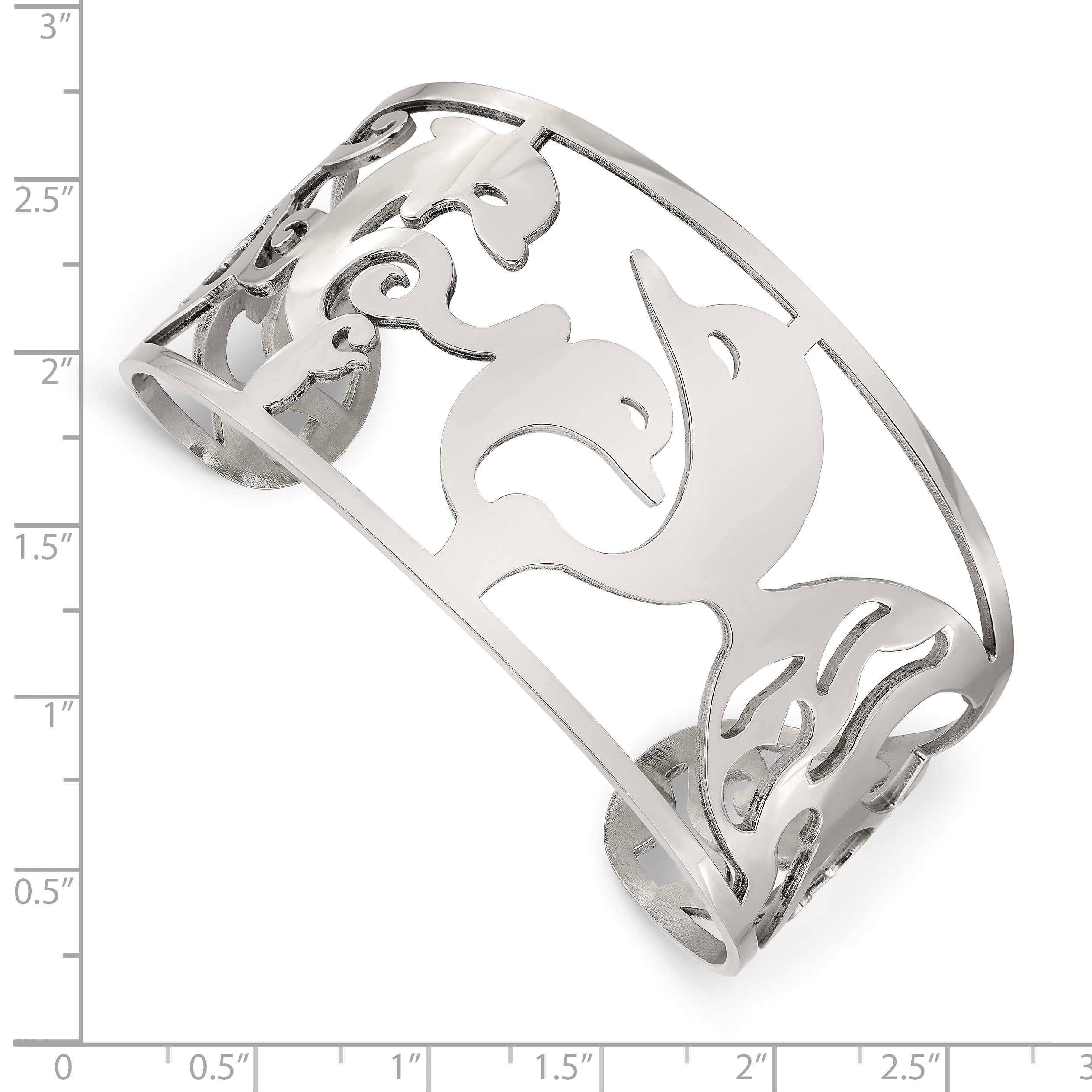 Polished Dolphins Cuff Bangle in Stainless Steel