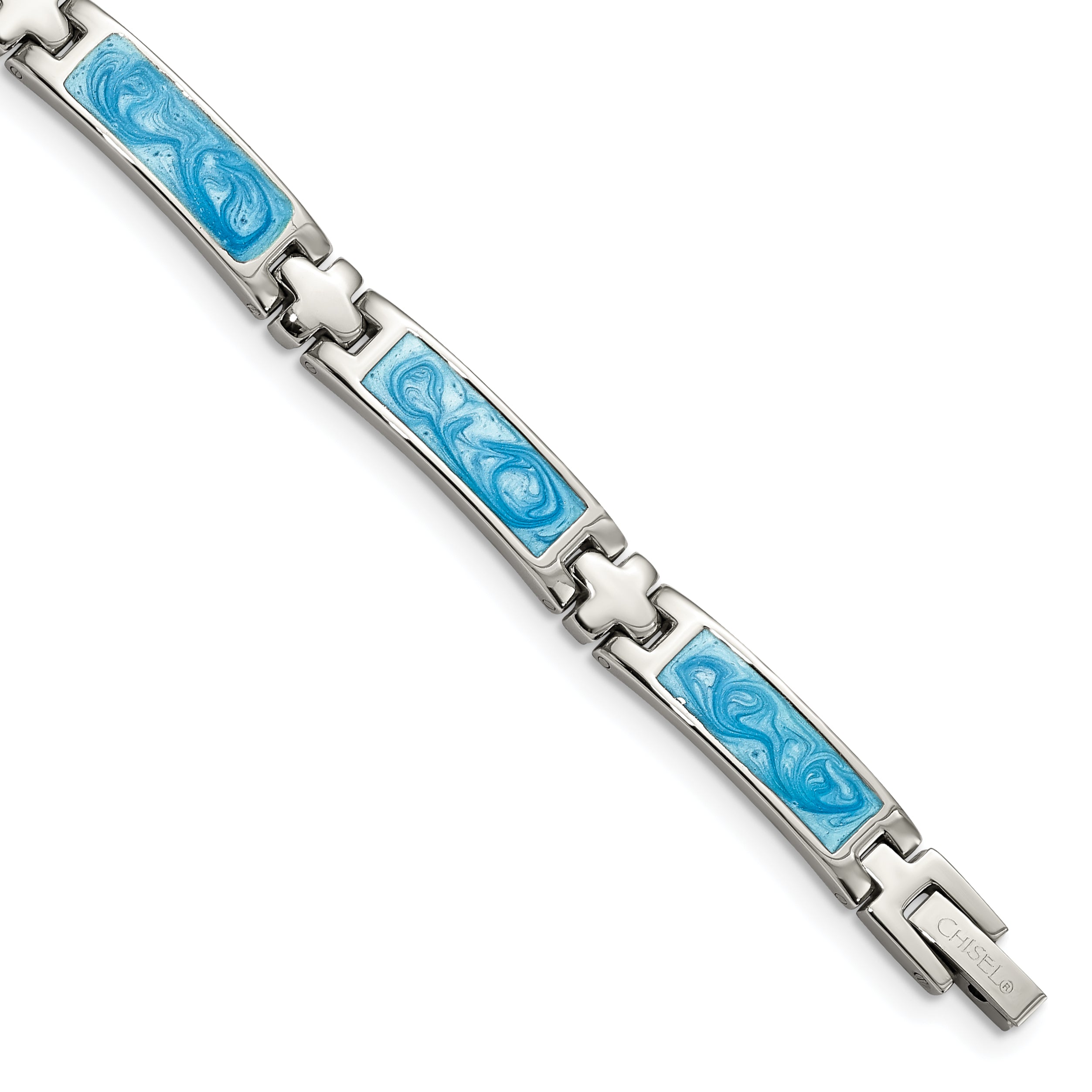 Chisel Stainless Steel Polished with Blue Swirl Enamel 7.25 inch Link Bracelet Main image