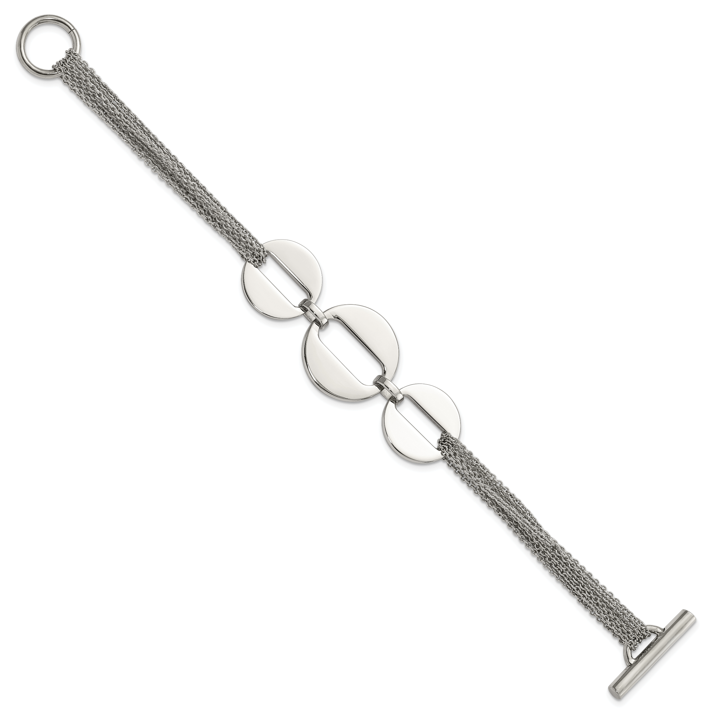 Stainless Steel Polished Circles 7.5in Multistrand Bracelet Secondary image