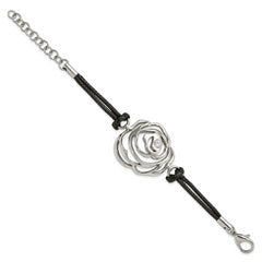 Stainless Steel CZ Flower w/ Cord w/1.5in ext Bracelet