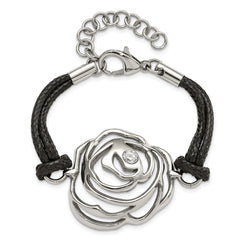 Stainless Steel CZ Flower w/ Cord w/1.5in ext Bracelet