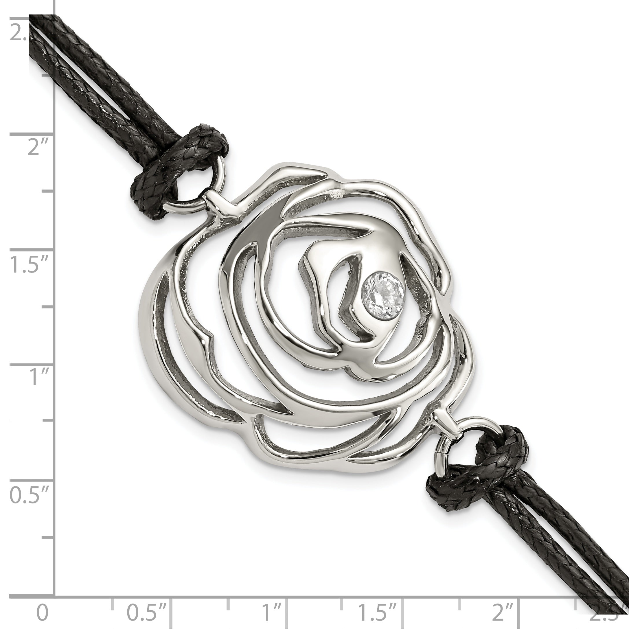 Stainless Steel CZ Flower w/ Cord w/1.5in ext Bracelet