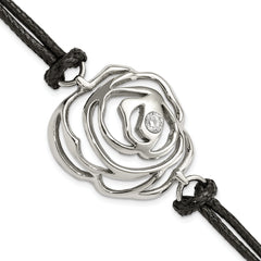 Stainless Steel CZ Flower w/ Cord w/1.5in ext Bracelet
