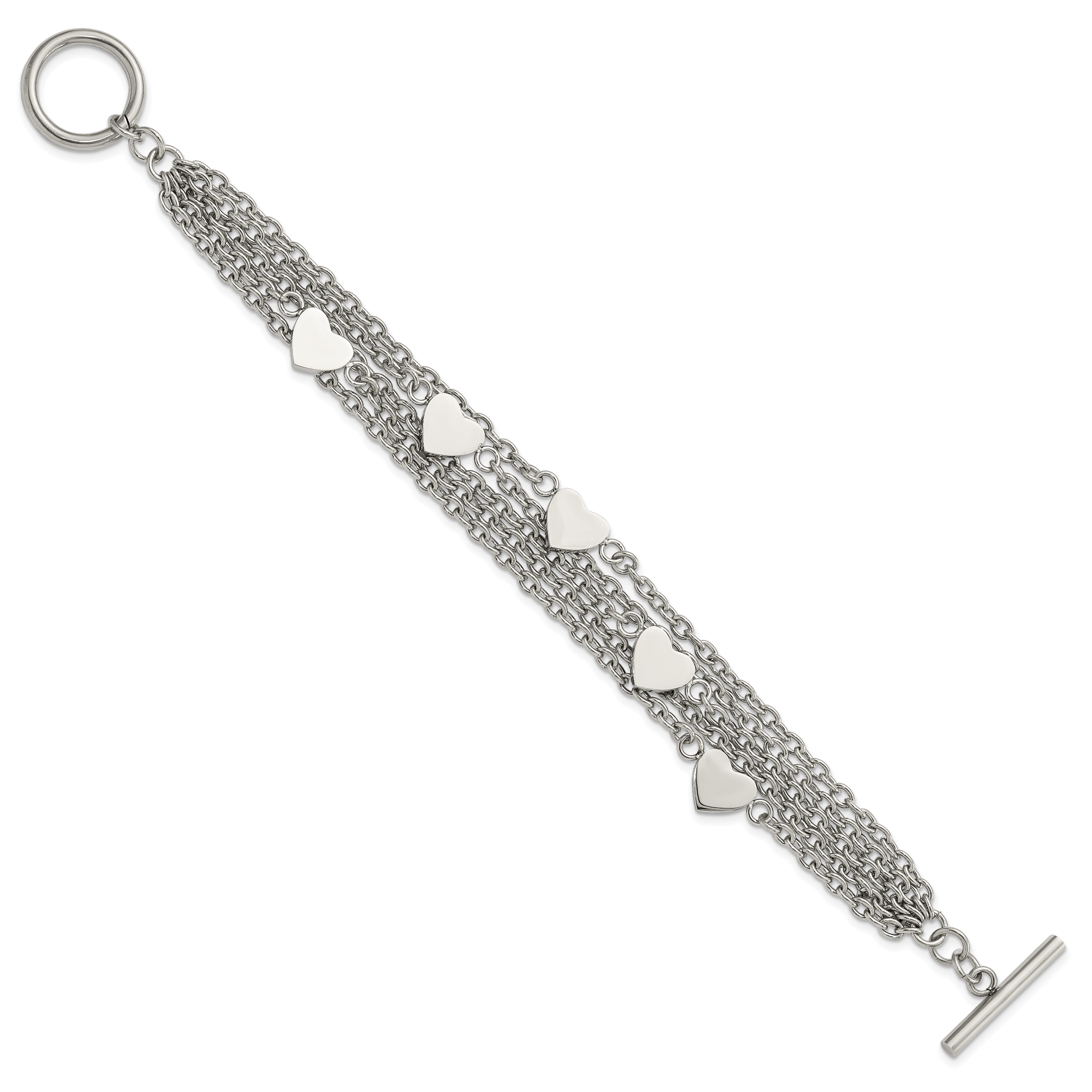 Multistrand Hearts Toggle Bracelet in Stainless Steel