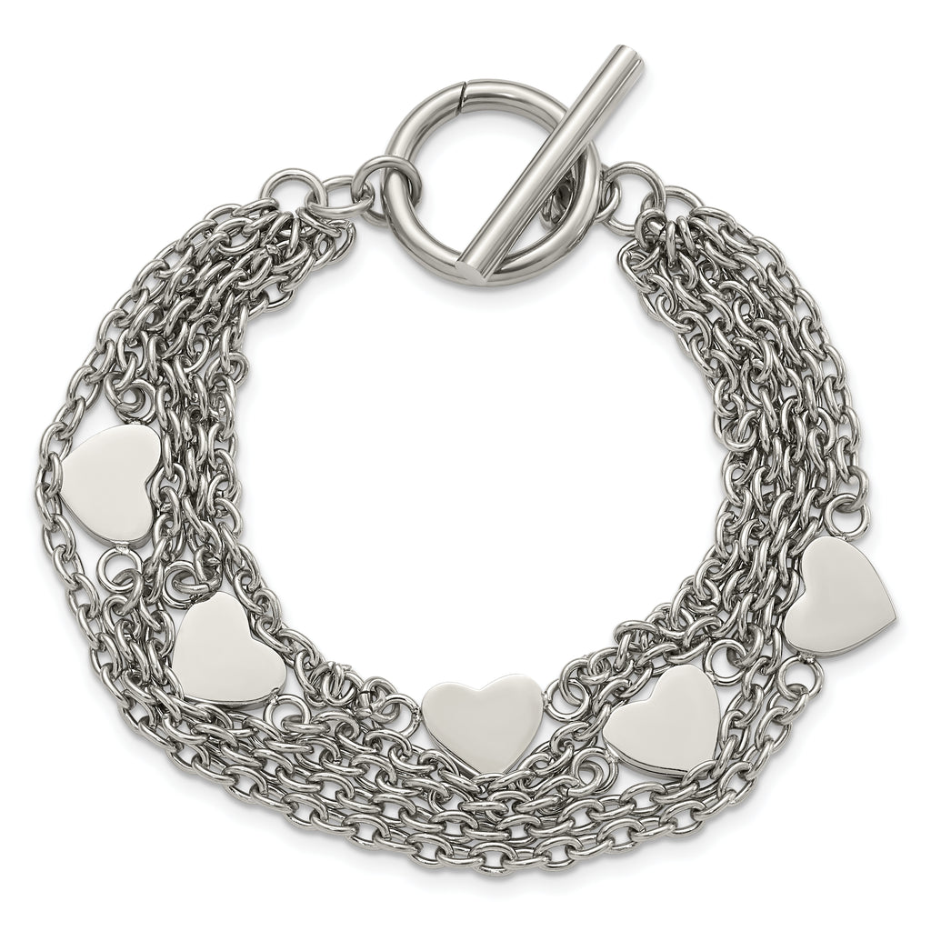 Multistrand Hearts Toggle Bracelet in Stainless Steel