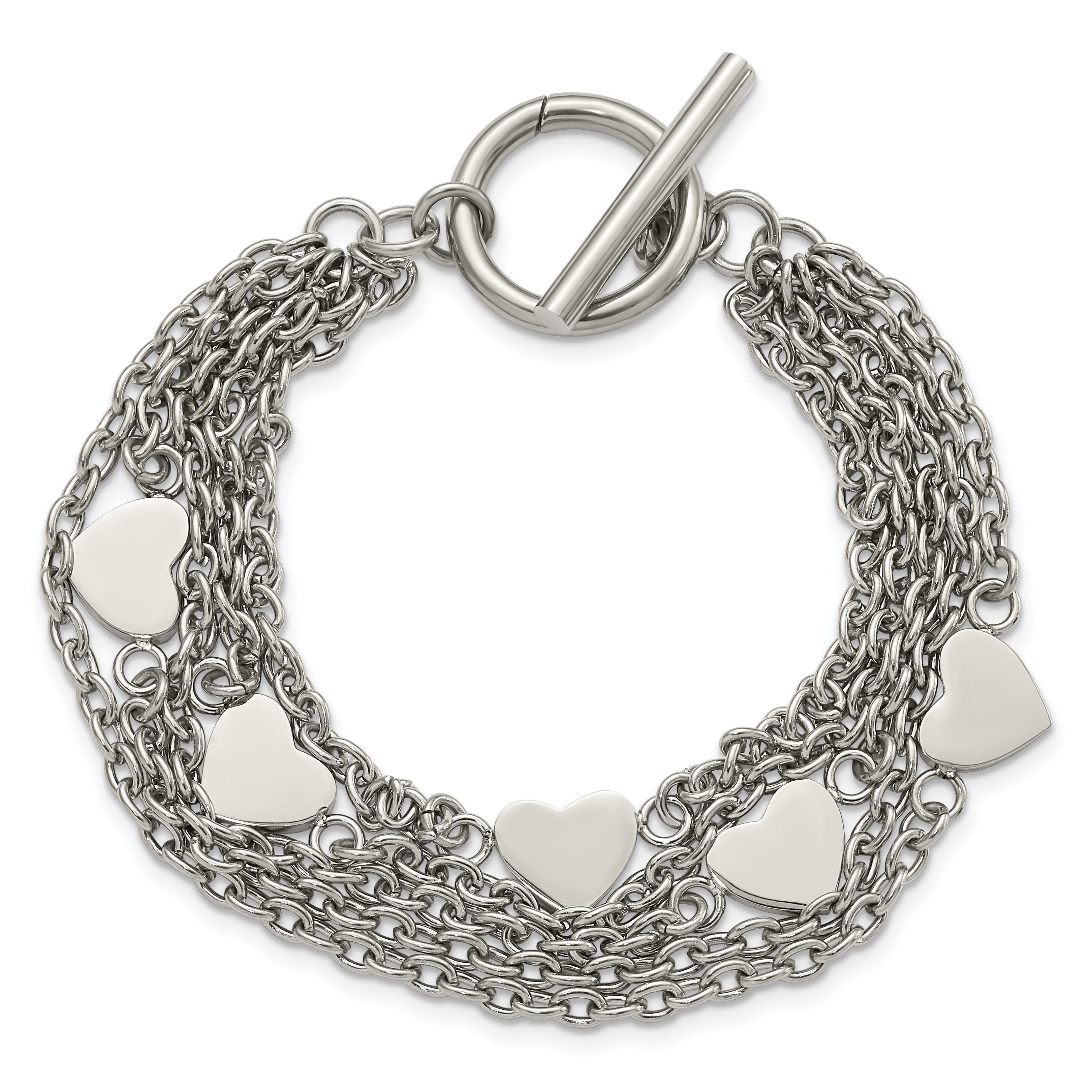 Multistrand Hearts Toggle Bracelet in Stainless Steel