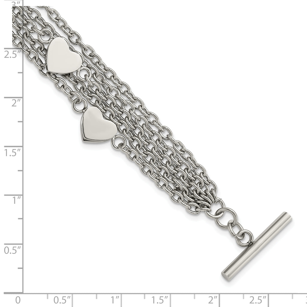 Multistrand Hearts Toggle Bracelet in Stainless Steel