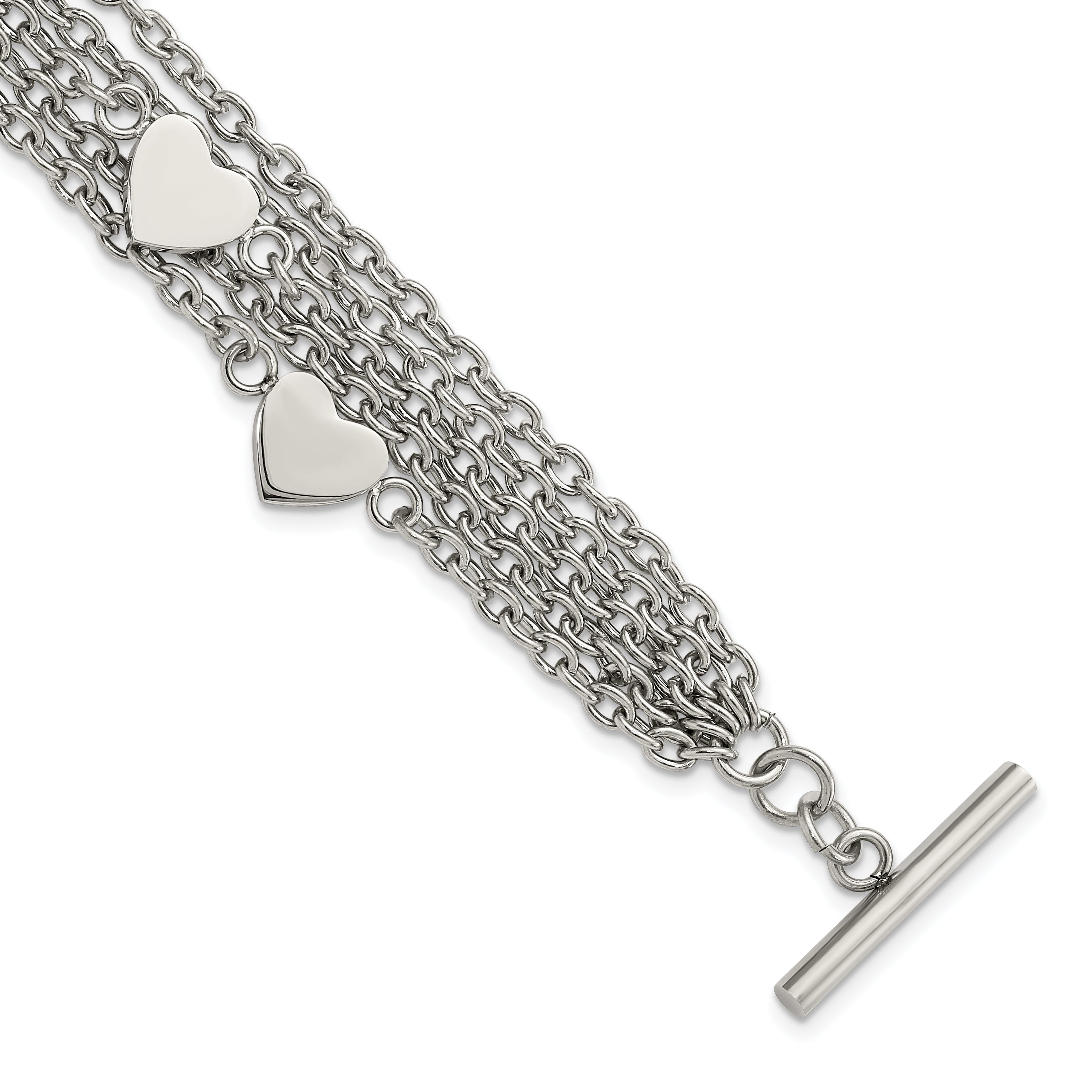 Stainless Steel Polished Multistrand Hearts Chain Toggle Bracelet Main image