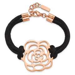 Stainless Steel Polished Pink IP-plated Flower w/ .5in ext Bracelet
