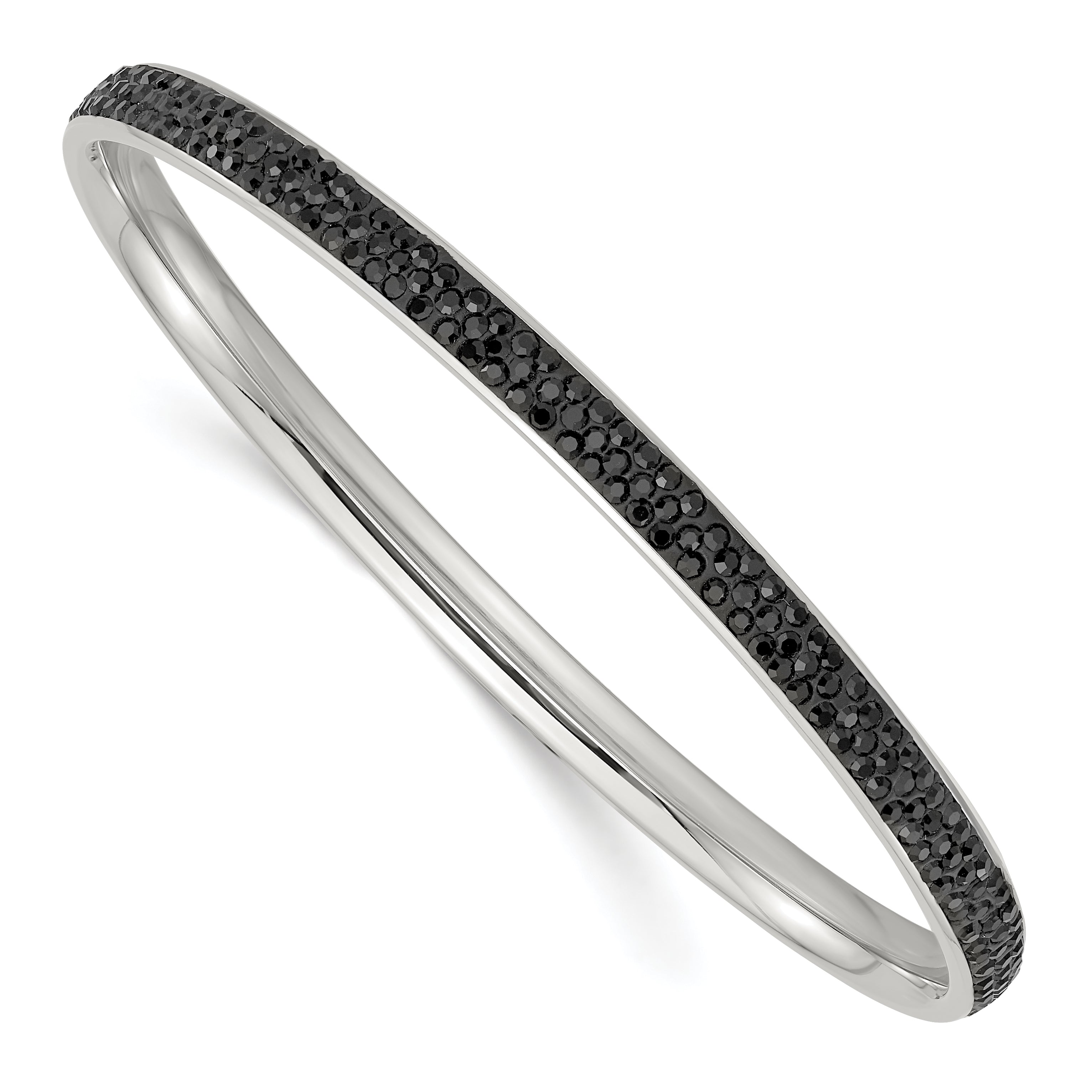 Stainless Steel Polished Black Crystal Rounded Bangle Main image