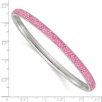 Stainless Steel Polished Pink Crystal Rounded Bangle