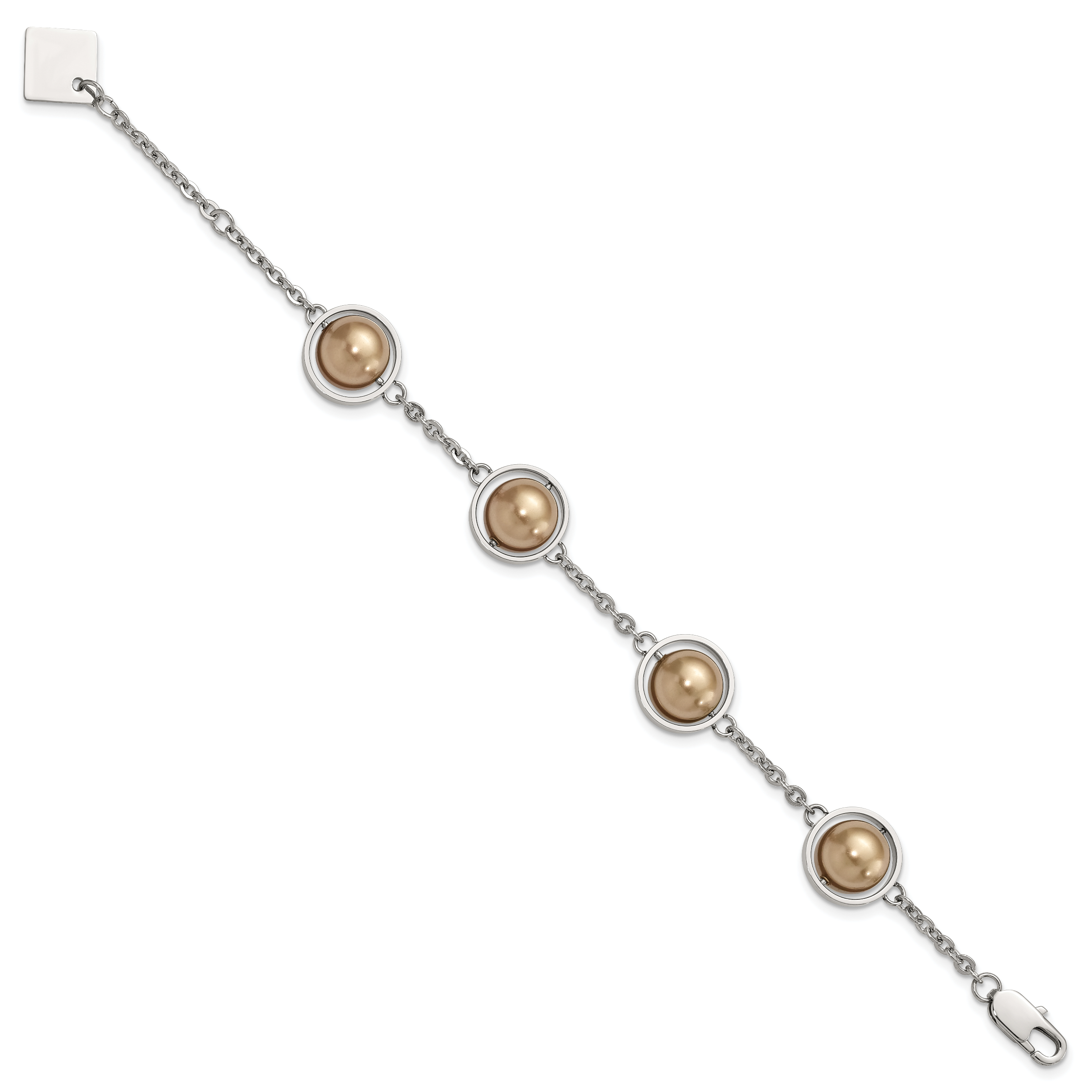 Stainless Steel Polished Champagne Beads w/1in ext Bracelet Secondary image