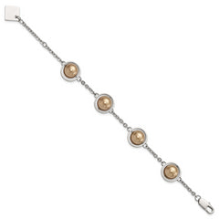 Stainless Steel Polished Champagne Beads w/1in ext Bracelet