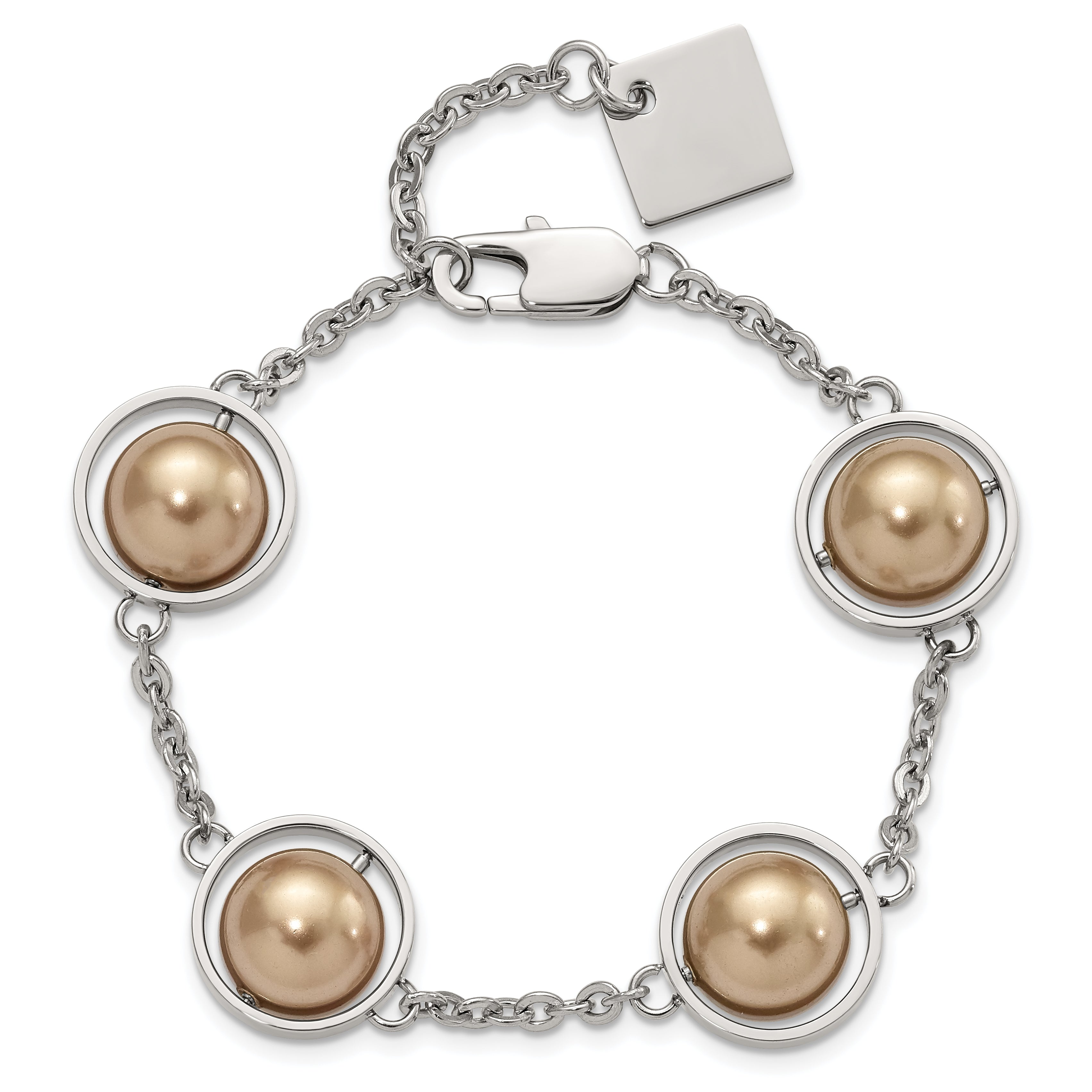 Stainless Steel Polished Champagne Beads w/1in ext Bracelet