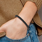 Braided Black Leather Bracelet in Stainless Steel