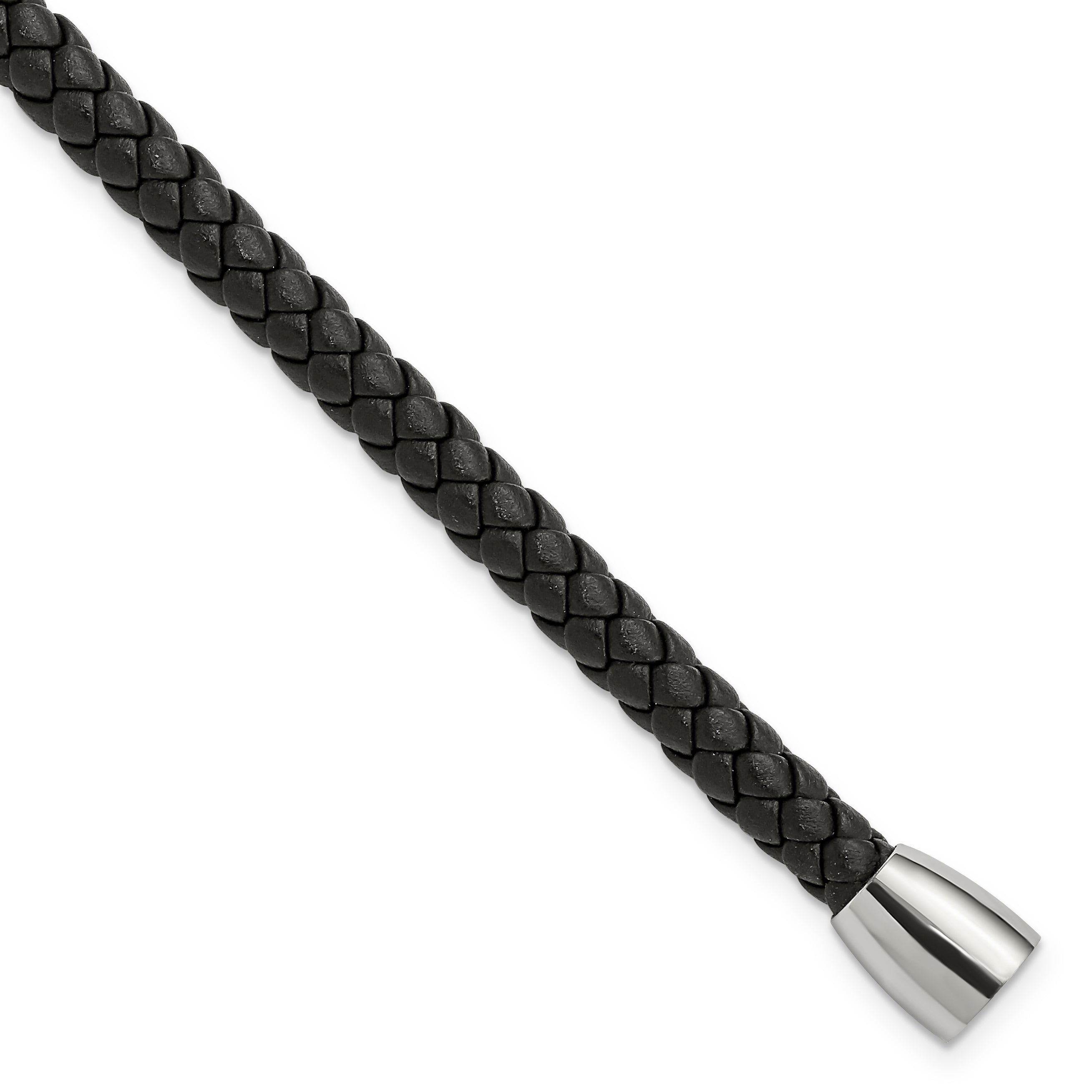 Chisel Stainless Steel Polished Black Braided Leather 8.5 inch Bracelet Main image