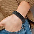 Chisel Stainless Steel Brushed Black Leather 8.5 inch Bracelet