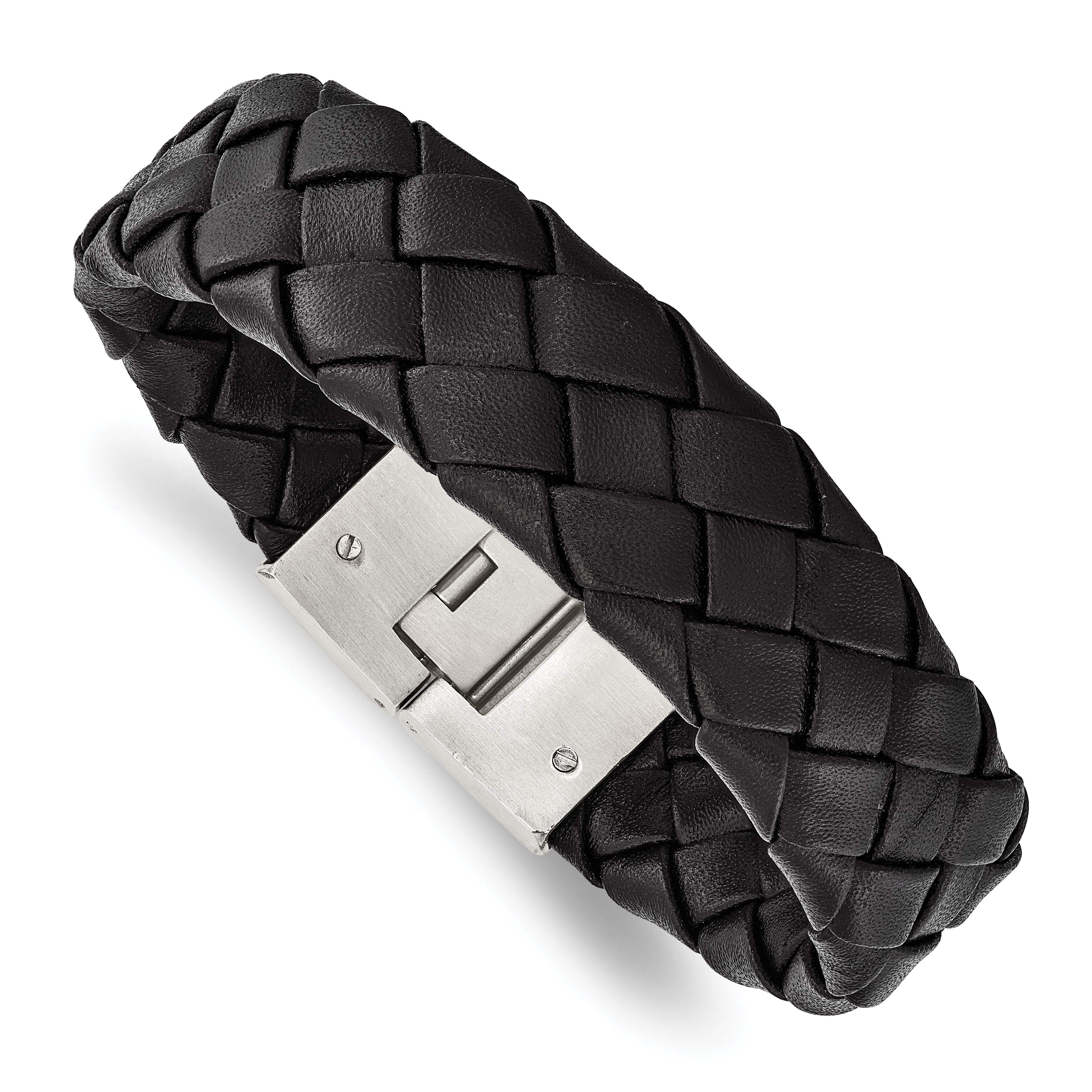 Chisel Stainless Steel Brushed Black Leather 8.5 inch Bracelet Main image