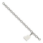 Polished Link Bracelet with Heart Charm in Stainless Steel