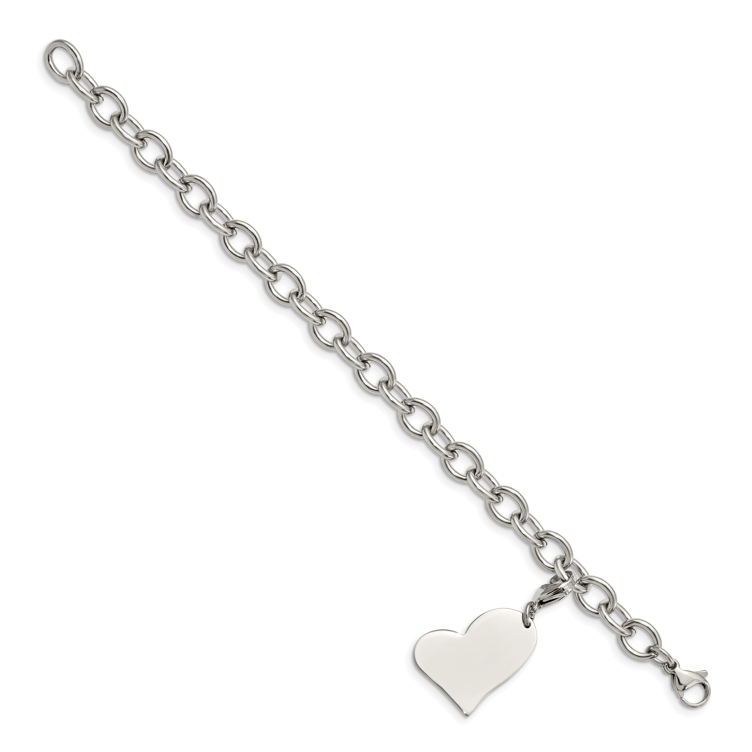 Polished Link Bracelet with Heart Charm in Stainless Steel