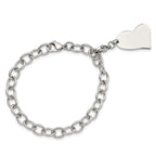 Polished Link Bracelet with Heart Charm in Stainless Steel