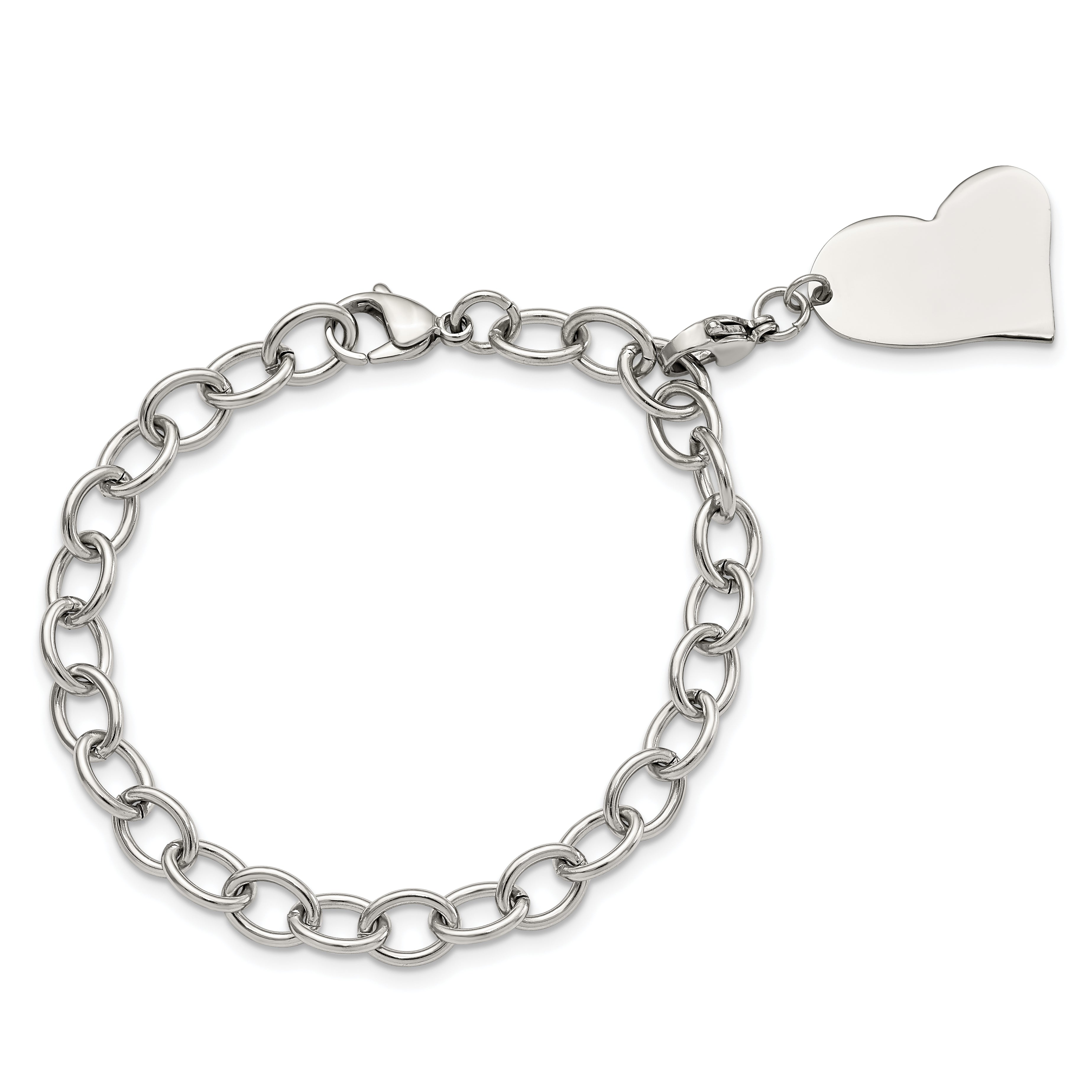 Polished Link Bracelet with Heart Charm in Stainless Steel