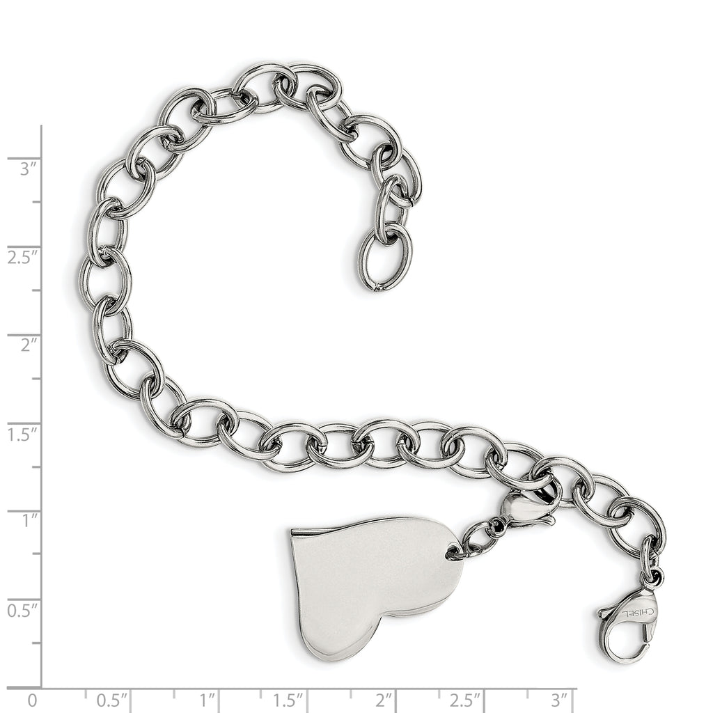 Polished Link Bracelet with Heart Charm in Stainless Steel