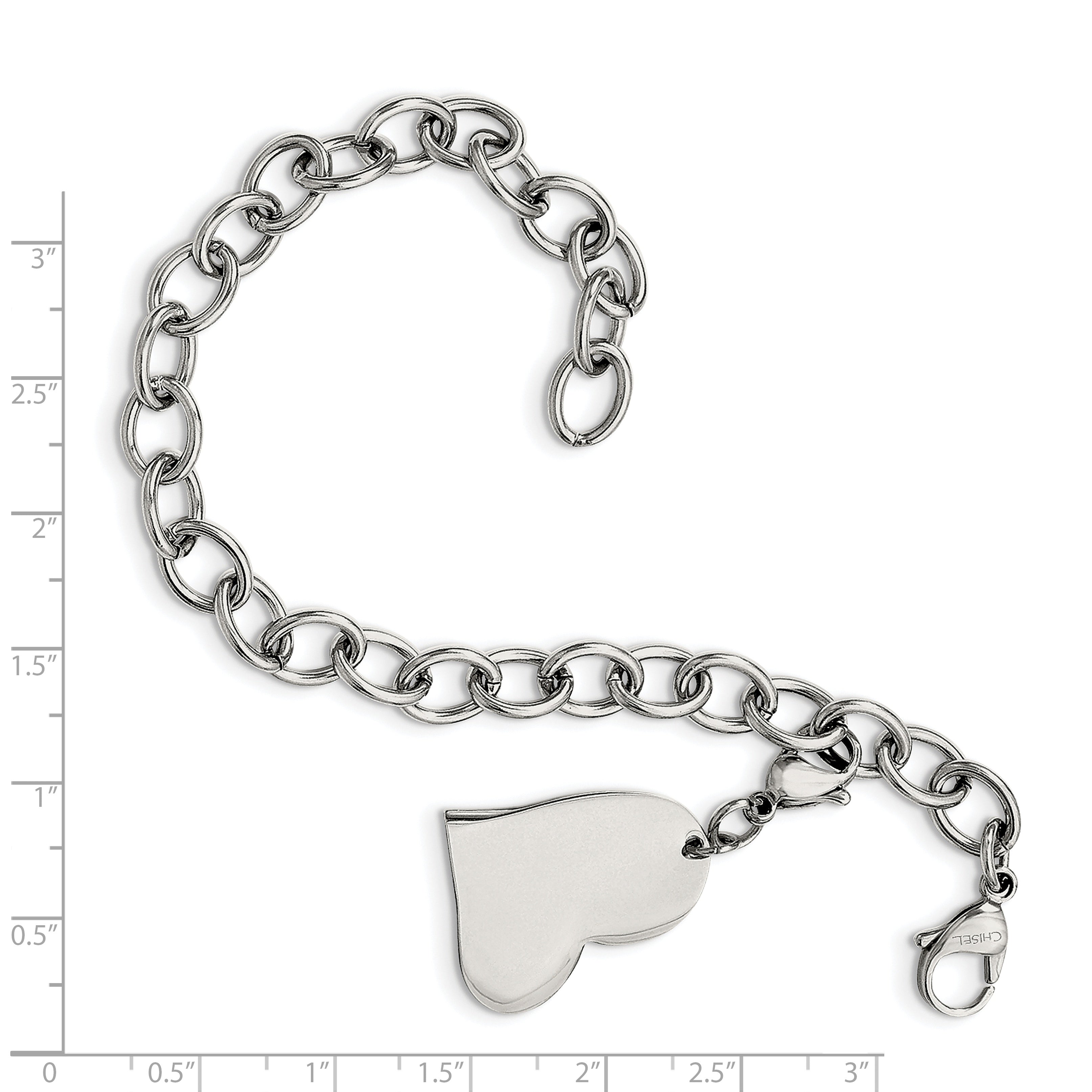 Polished Link Bracelet with Heart Charm in Stainless Steel