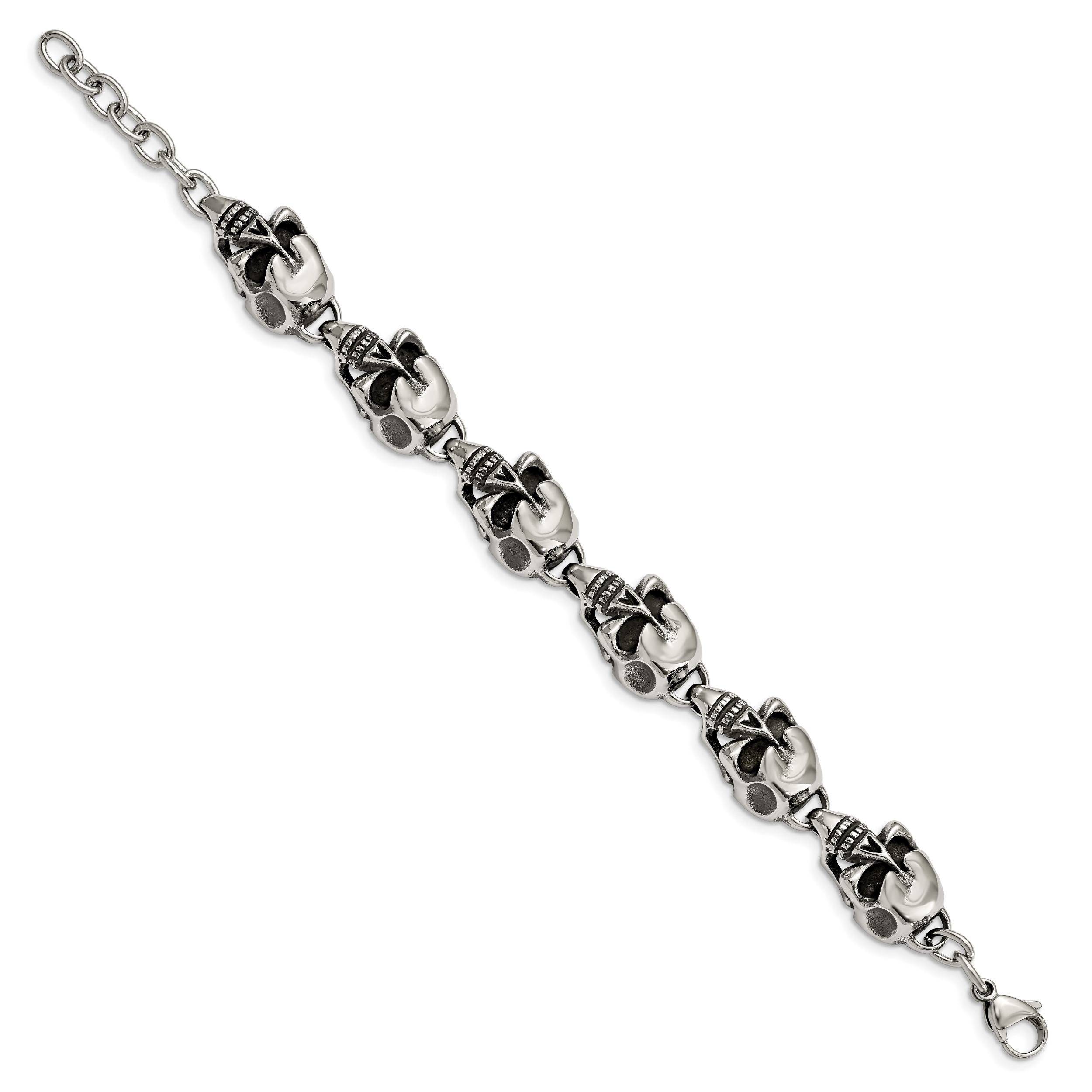Antiqued Skull Link Bracelet in Stainless Steel