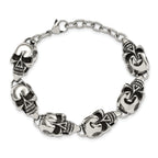 Antiqued Skull Link Bracelet in Stainless Steel