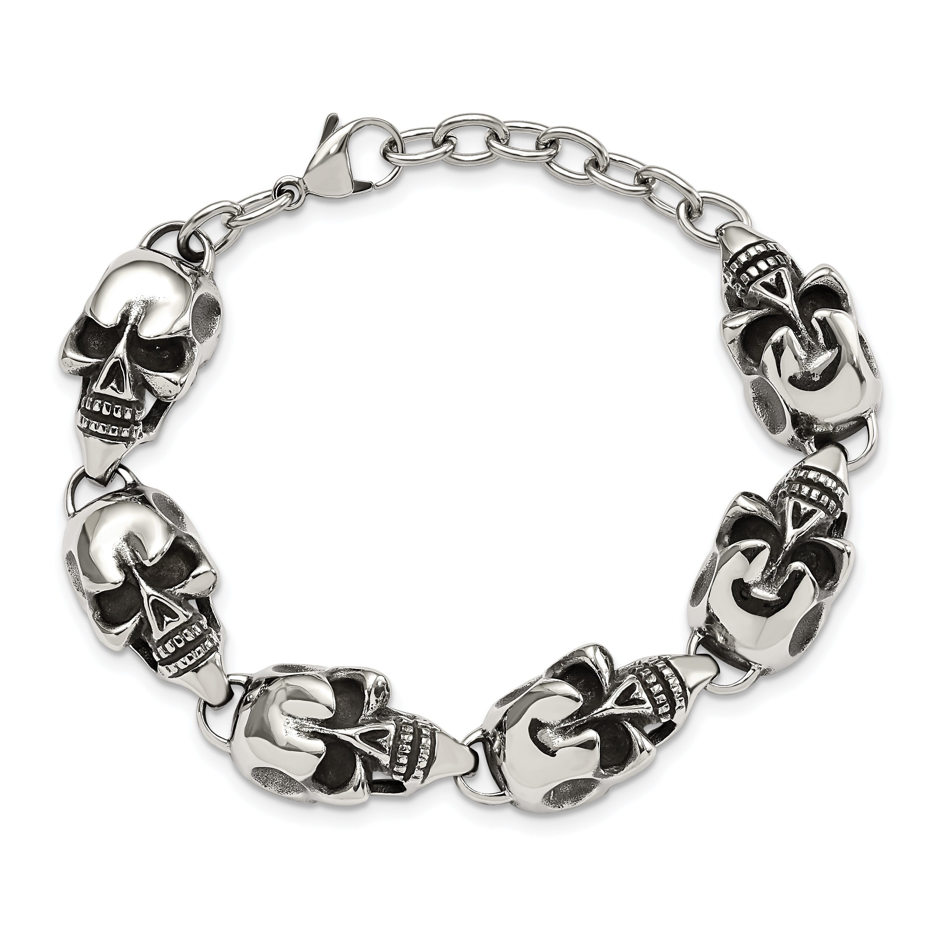 Antiqued Skull Link Bracelet in Stainless Steel
