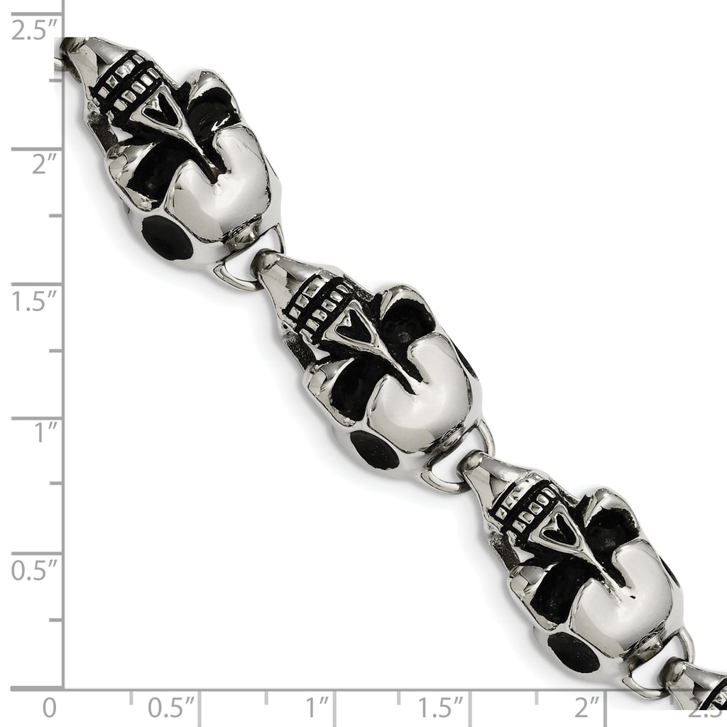Antiqued Skull Link Bracelet in Stainless Steel