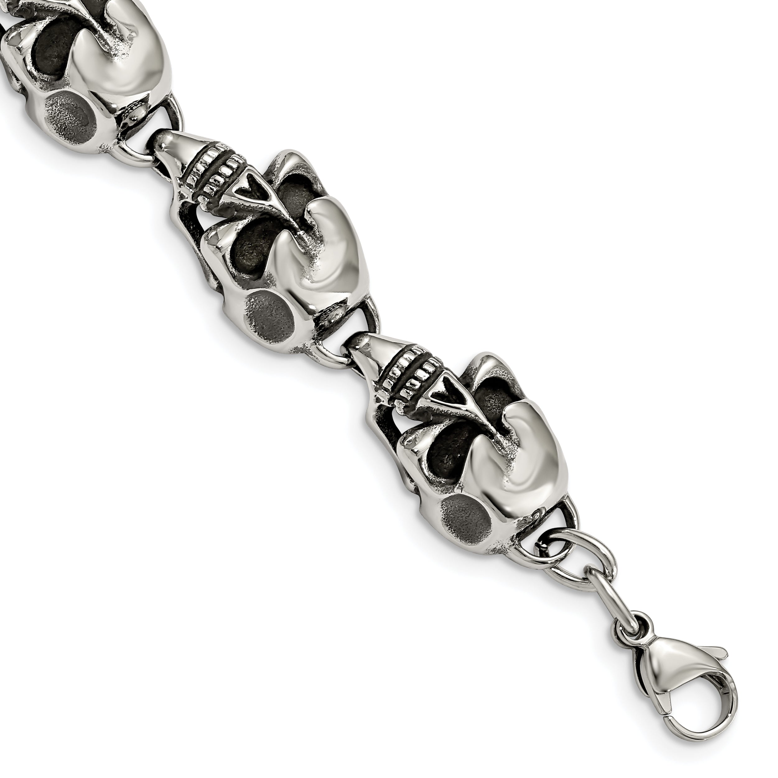 Chisel Stainless Steel Antiqued and Polished Skull Link 8.5 inch Bracelet Main image