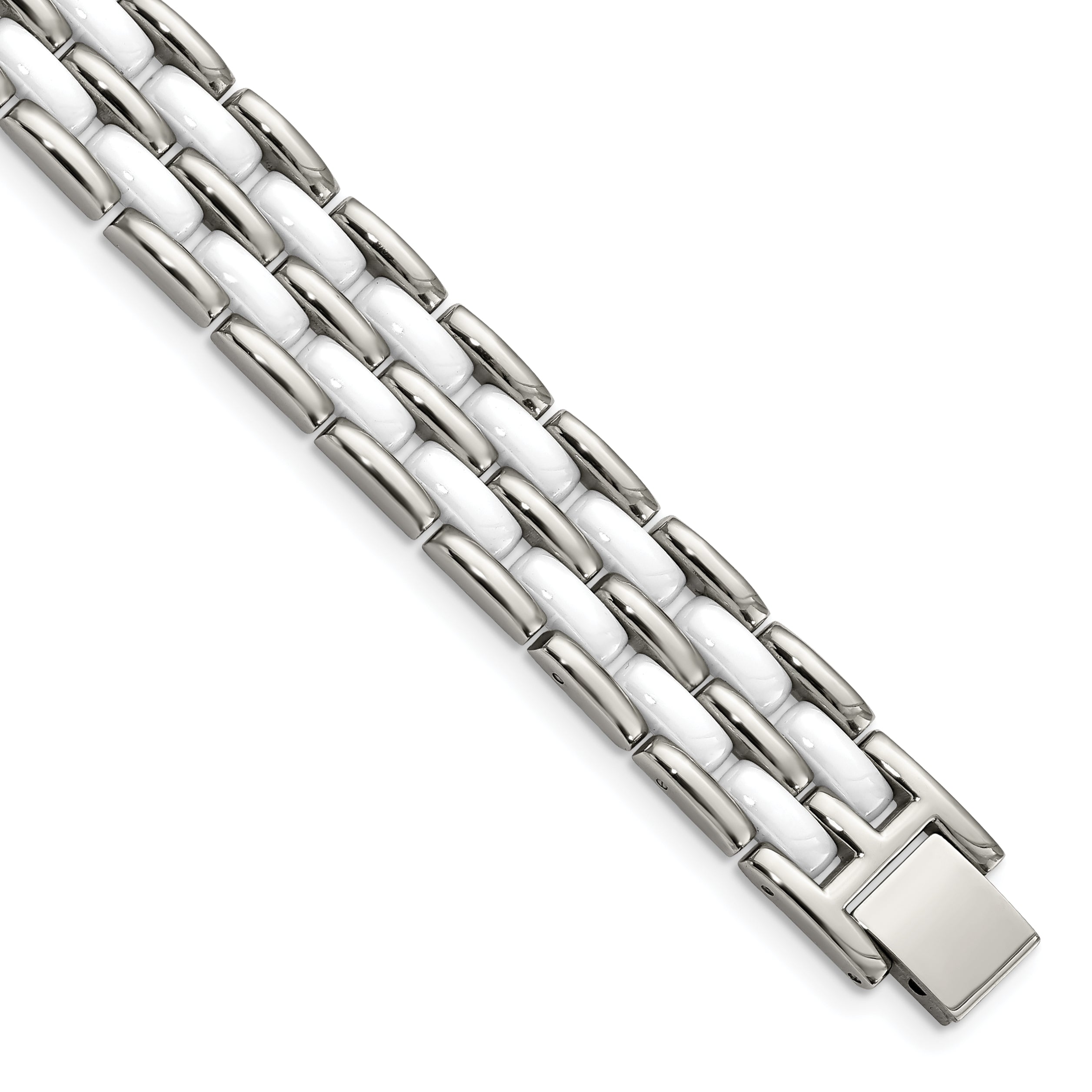 Chisel Stainless Steel Polished with Double Row White Ceramic 8.25 inch Link Bracelet Main image